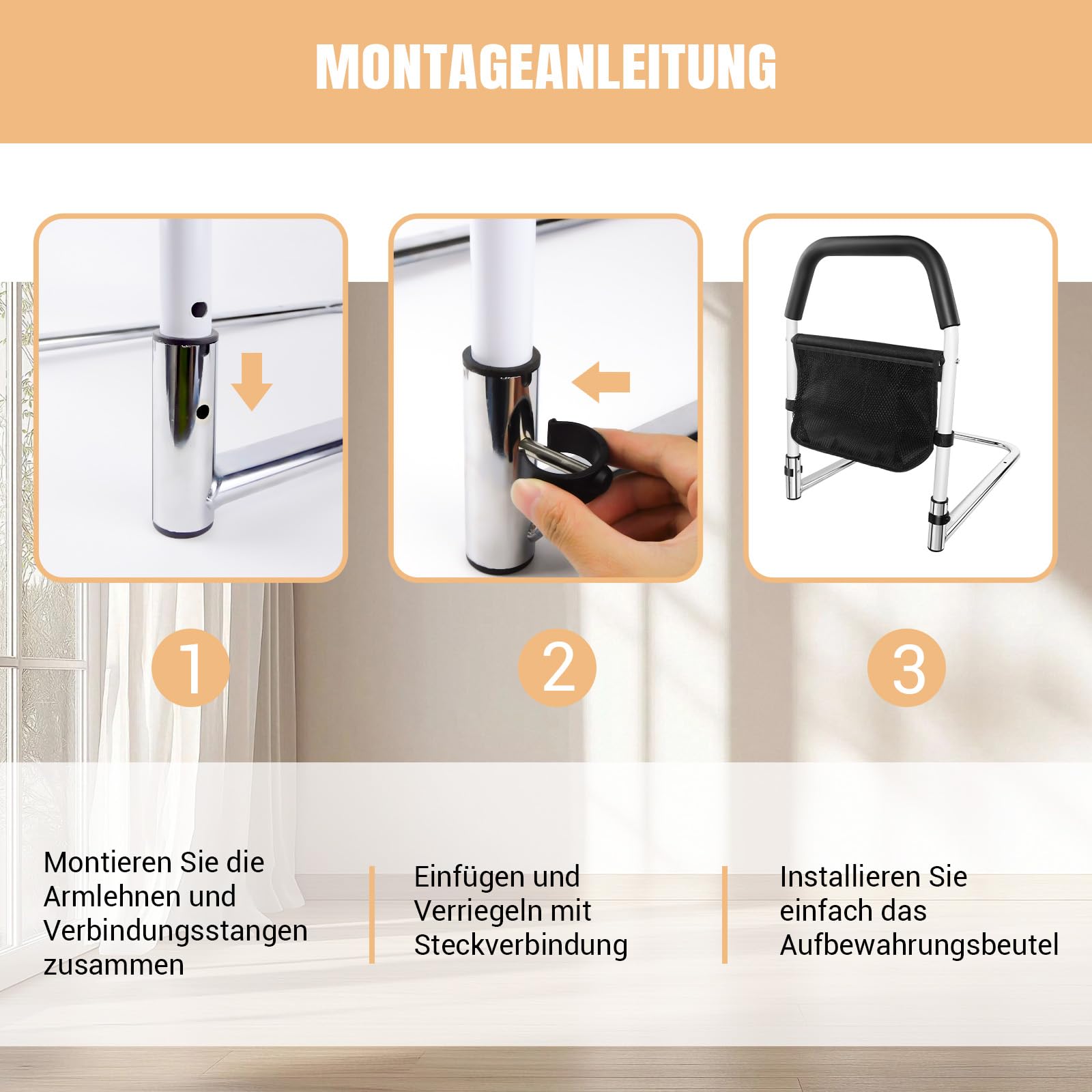 HSHa Barrera de cama para adultos mayores, bolsillos de almacenamiento y asas laterales reforzadas, protector de cama, ayuda de movilidad ideal para personas mayores, personas con discapacidad y