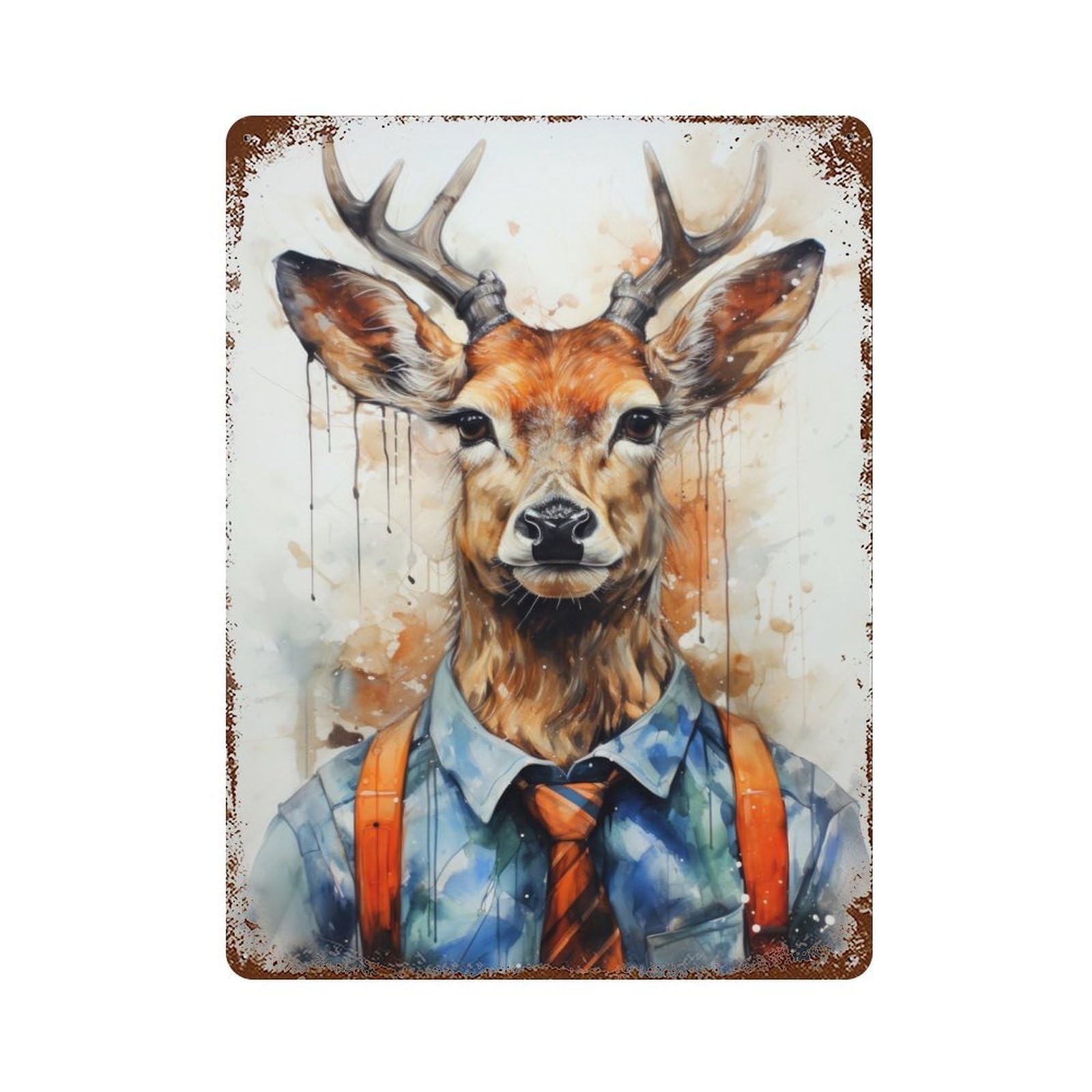 Deer in A Tie Decorative Tin Sign 15.7"x11.8", Ideal for Basement, Hobby Room And Garage Decor