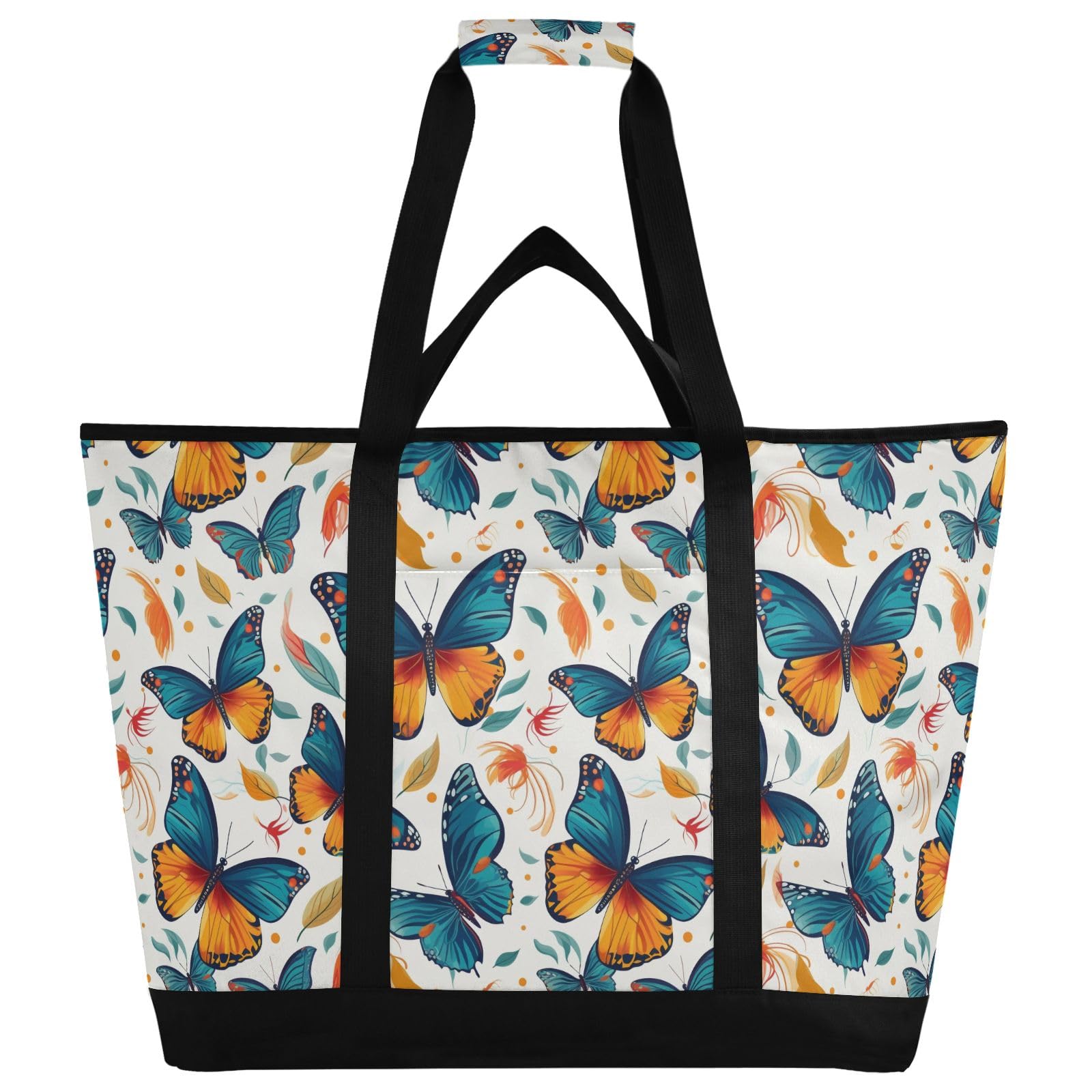Bella borsa termica isolata a forma di farfalla in stile cartone animato, borse per la spesa riutilizzabili con cerniera grande borsa termica portatile per viaggi o