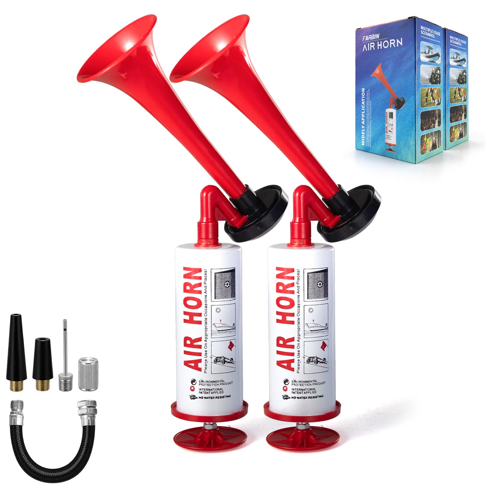 FARBIN Marine and Sports Pump Air Horn, Loud Sound Handheld Signal Boat Horn, Personal Safety Horn Alarm for Boating, Sports Events, Parties, Camping, Aggressive Animals (Handheld horn 2pcs)