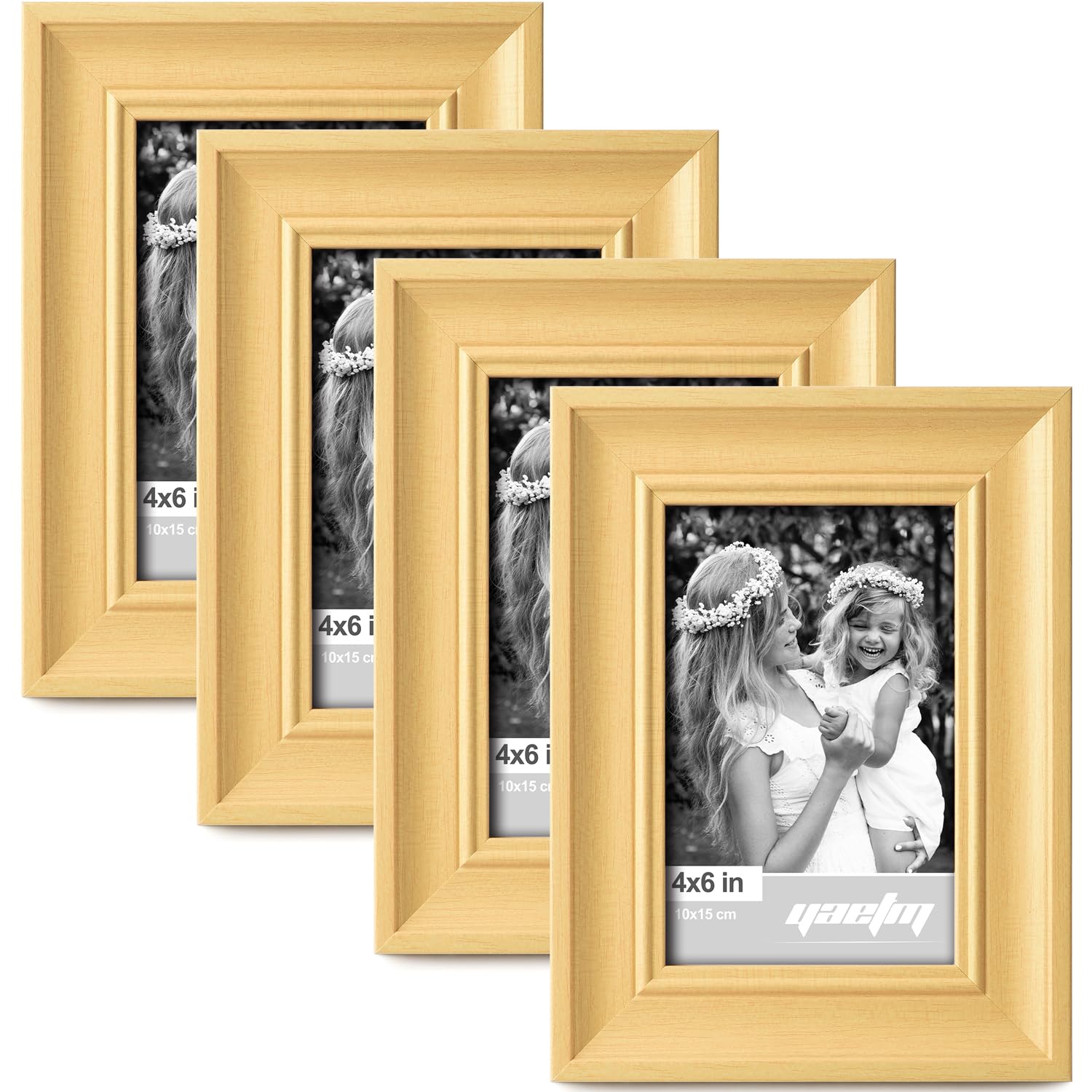 4x6 Picture Frame Set of 4, 1.4” Wide Molding & Natural Wood Grain Photo Frames with HD Tempered Glass, Display on Table Top & Wall Mounting (4 pack, Natural)