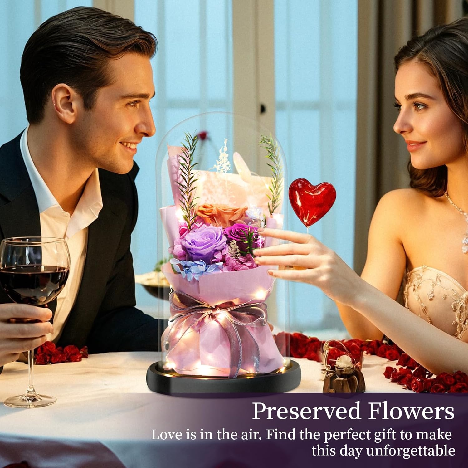 Large Roses Bouquet in Glass Dome, Preserved Flower Gift for Mothers Day, Prime Delivery Preserved Flowers Bouquet for Women, Wedding Gift for Her - Image 4