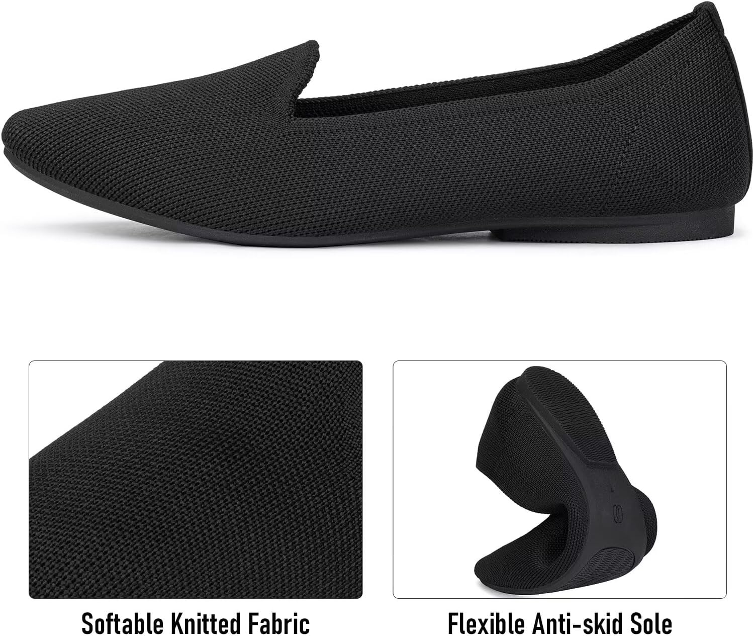 Frank Mully Women's Knitted Square Toe Flats Comfortable Loafer Shoes Office Work Shoes Lightweight - Image 5