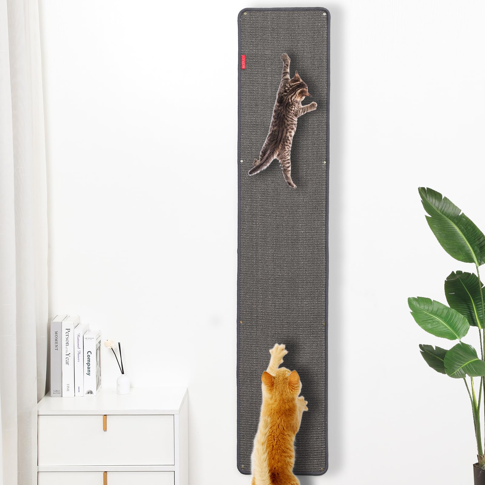 66.93x13.38x0.32 inch Thickened Cat Wall Scratcher Carpet, Cat Climbing Wall, Durable Cat Wall Furniture, Tall Cat Scratching Post, Wall Scratchers for Indoor Cats Sofa Protector (Grey-Velcro Strap)