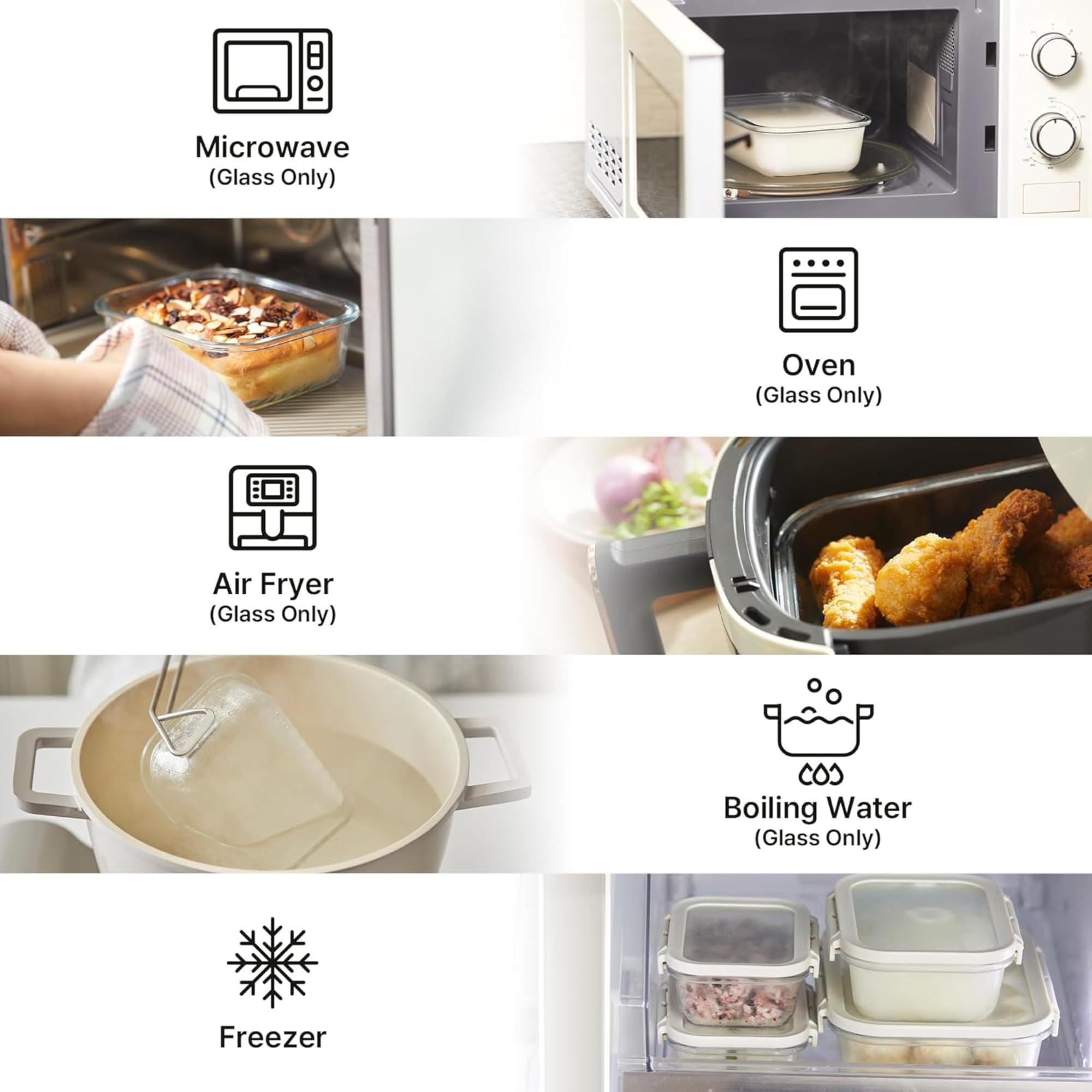 Neoflam Comodo 6 Stück Frischhaltedosen aus Glas mit Deckel - Luftdicht Stapelbar Meal Prep Set - BPA Frei Mikrowellenofen Air Fryer Gefrierschrank Sicher - Wiederverwendbare Glasbehälter für Zuhause