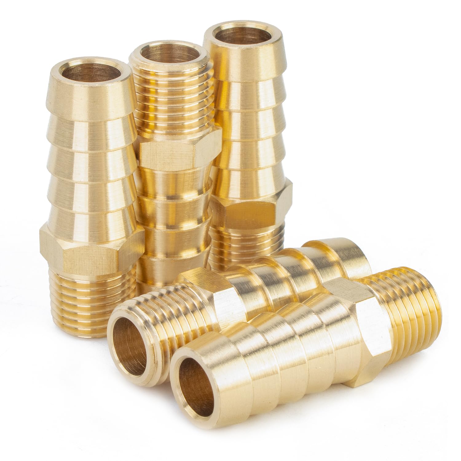 Ltwfitting Men's Pack Of 5 Brass Barbed Fitting Coupler/Connector 1/4-Inch Bspt X 12Mm Hose Barb(Pack Of 5)