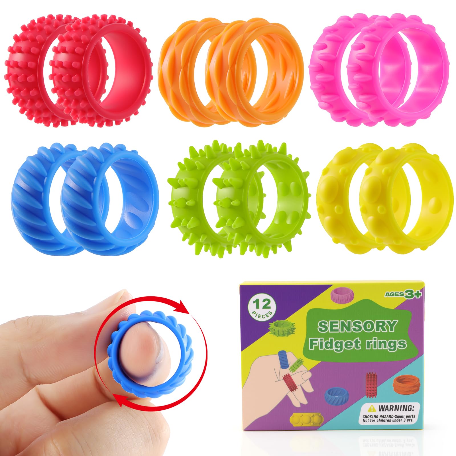 12 Stück Fidget Ringe - Sensorisches Spielzeug Gegen Stress & Für Autismus