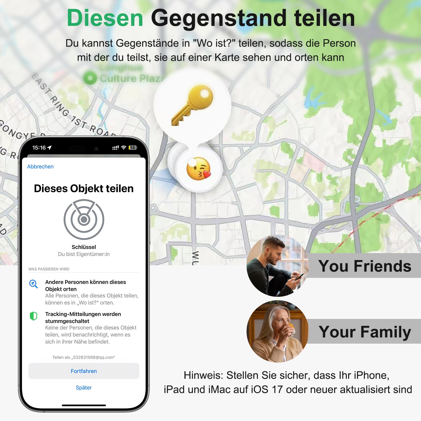 Smart Air Tracker Tag kompatibel mit Apple Wo ist? (nur iOS), Inklusive Ersatzbatterie, Smart Tracker Tag Key Finder für Schlüssel, Fahrrad, Wallet, Koffer, Hunde, Katzen (Schwarz, 4-Pack)