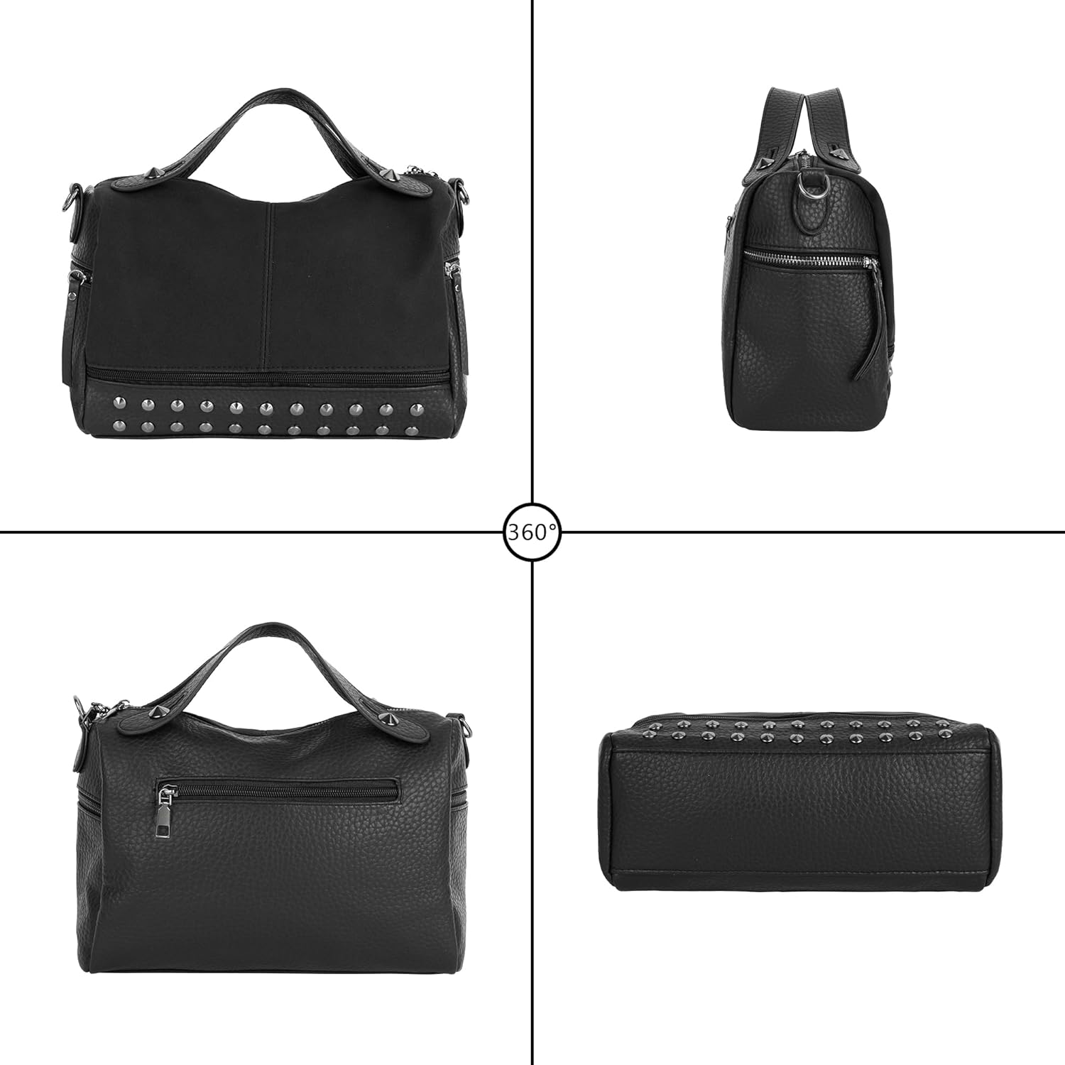 Women Large Punk Shoulder Top Handle Bag Purse Rivet Hobo Handbag Leather Satchel Tote Crossbody Bag