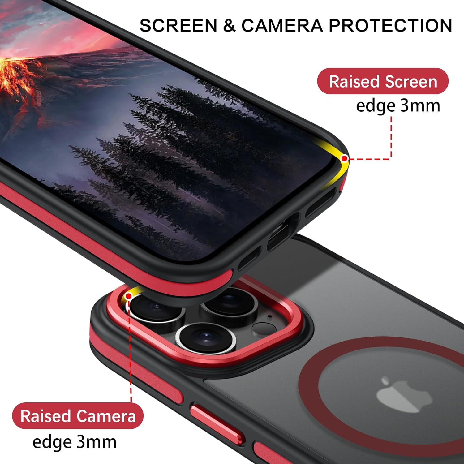 BENTOBEN for iPhone 16 Pro Max Magnetic Case, [Compatible with MagSafe] Translucent Matte Slim Fit Anti-Slip Shockproof Women Men Protective Cover Case for iPhone 16 Pro Max 6.9",Red/Black - Image 5