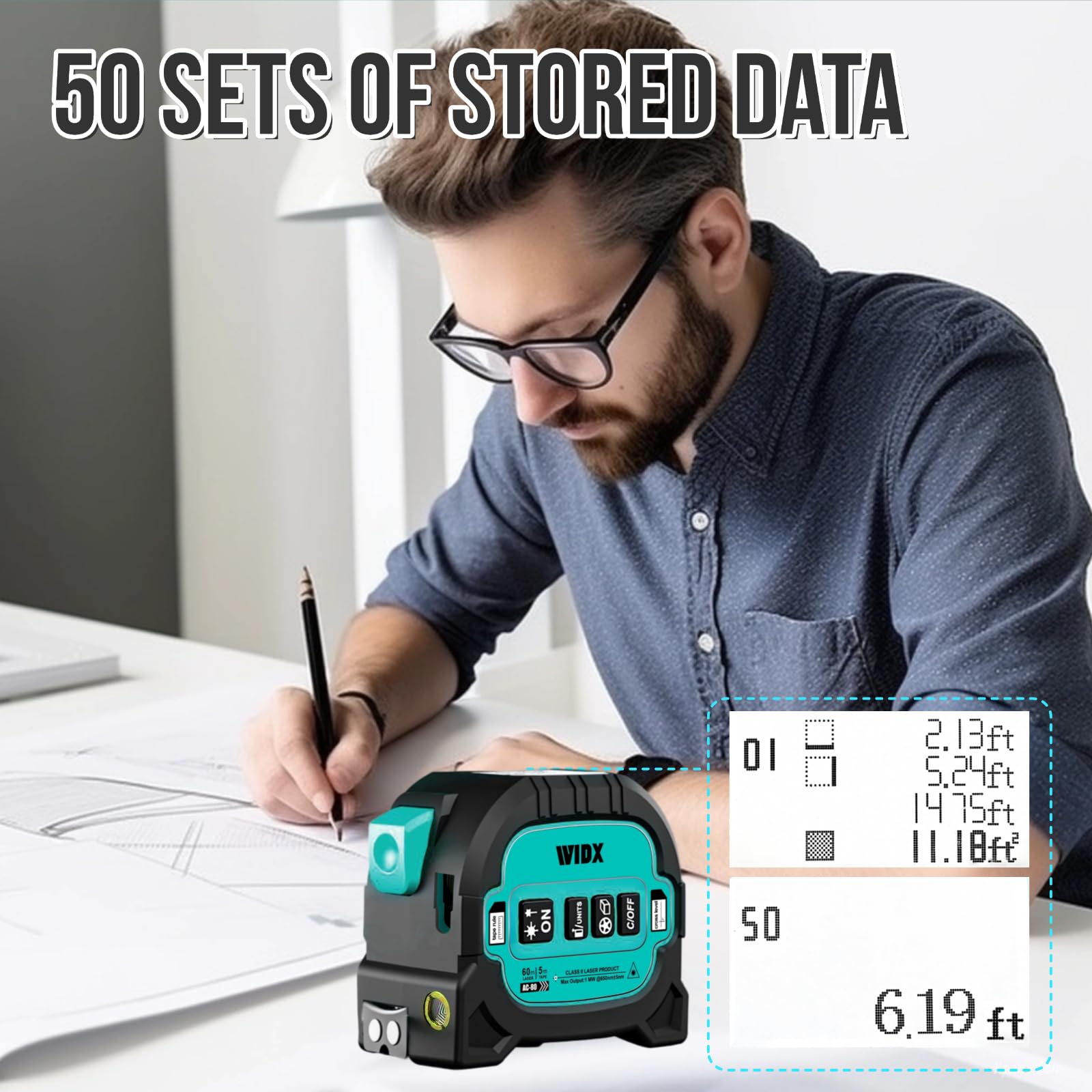 3 in 1 Laser Tape Measure,196ft Laser Range & 16ft Tape with Cross Line — Amazon image 5