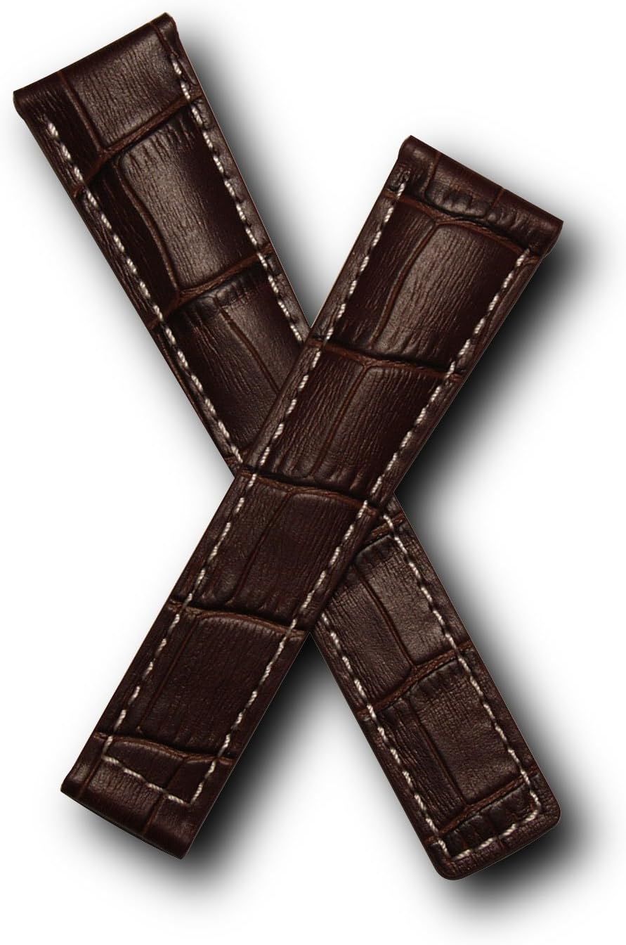 S And W 20mm Brown Alligator-Style Genuine Leather Watchband with White Stitching to fit TAG Heuer Monza (Spring Bars Included)