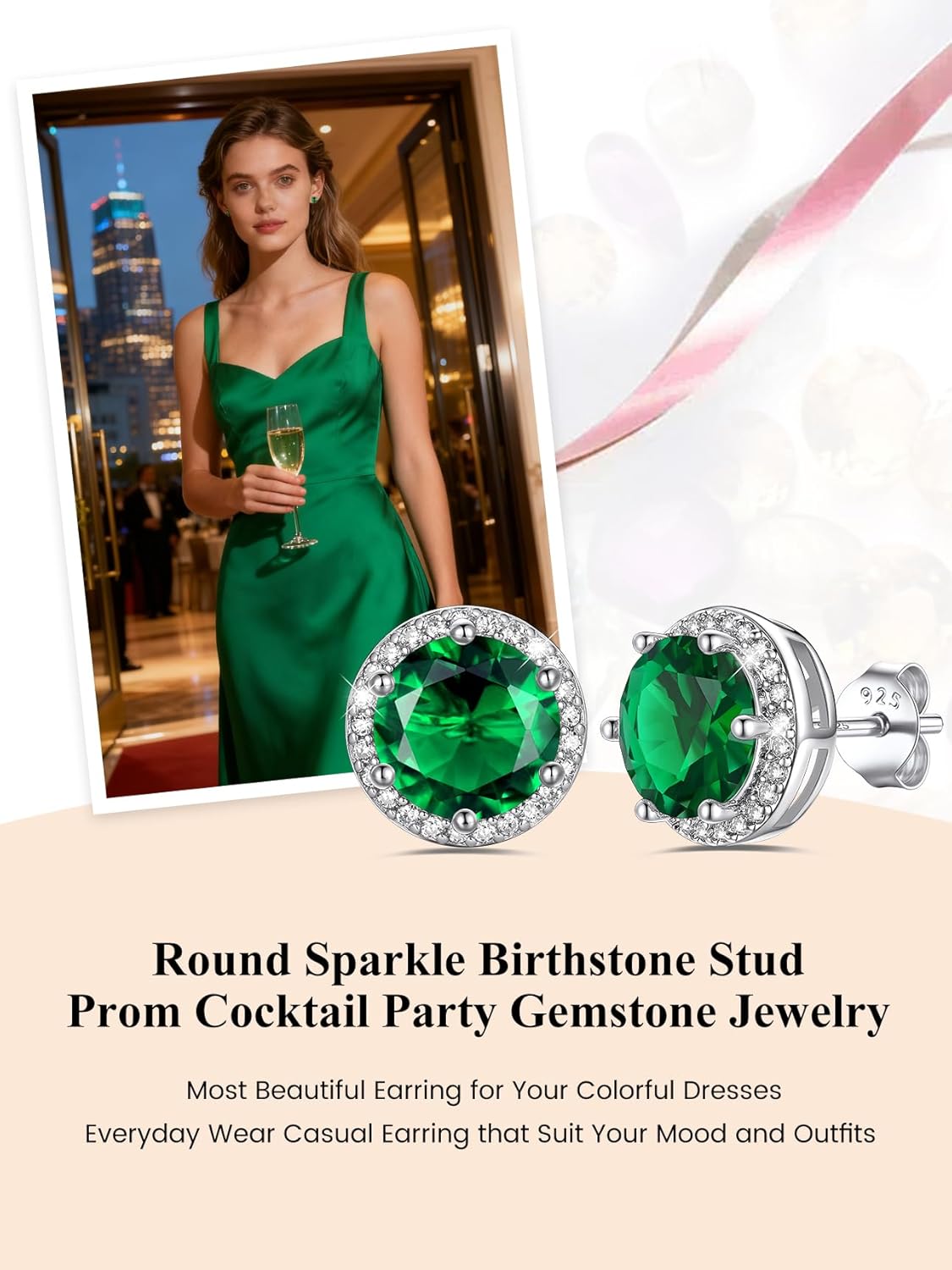 Bestyle Authentic 925 Sterling Silver 2 Carat Birthstone Earrings for Women, More Sparkle Heart/Round Solitaire Diamond Studs Earrings, Great Birthday/Christmas/Anniversary Jewelry for Wife Mother