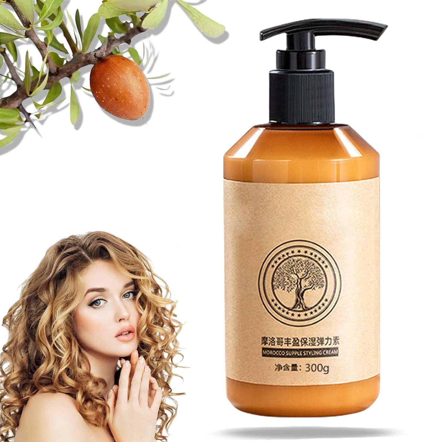 Moroccan Hydrating Styling Cream, Moroccan Curling Perfection Defining Cream, Long-lasting Styling Moroccan Volume Moisturizing Elasticity for Damaged Curls Bounce (1PCS)