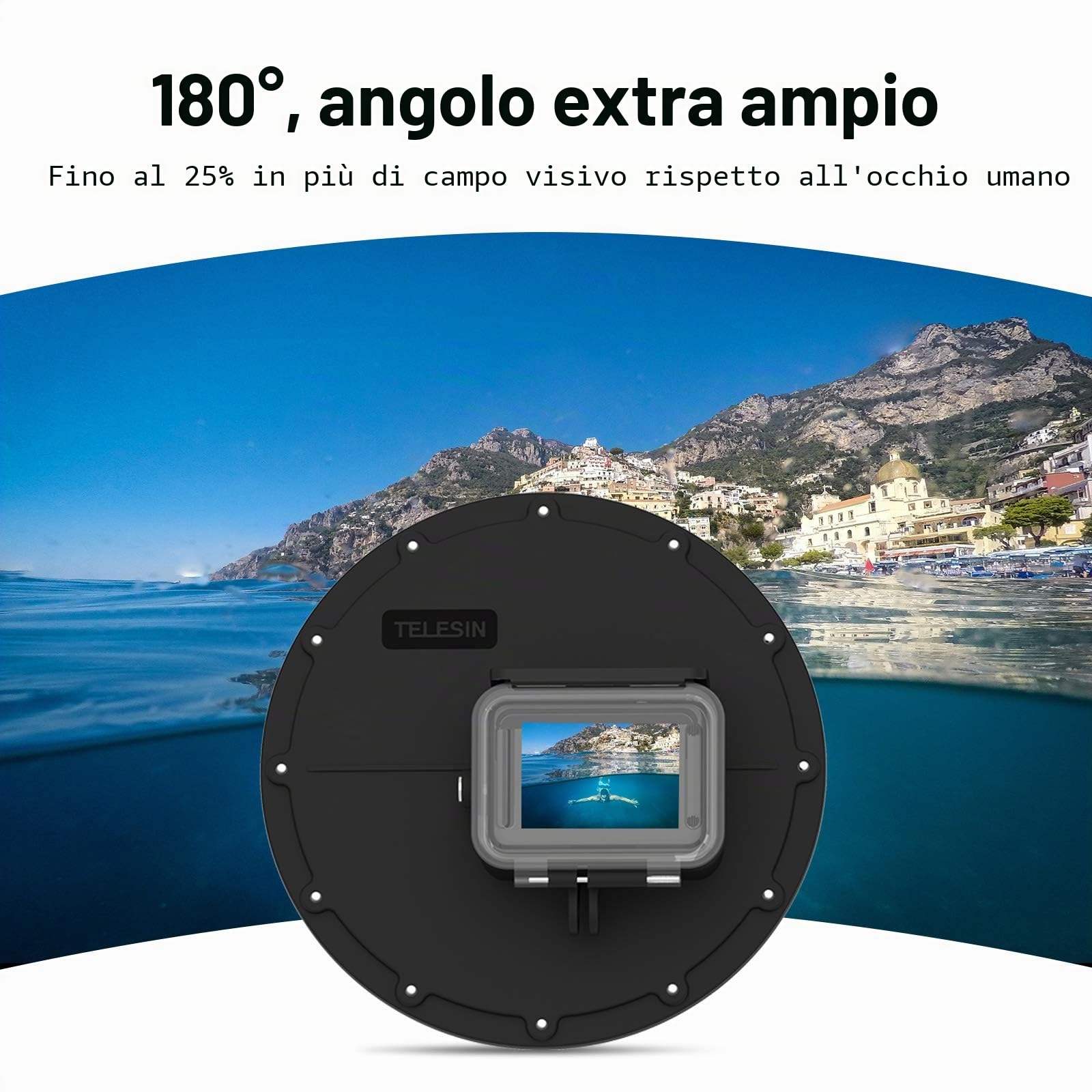 TELESIN Dome Port per GoPro Hero 12 Hero 11/10/9, 6 pollici, protezione impermeabile, custodia a mano galleggiante Grip Trigger, copertura trasparente subacquea Fotografia (per Hero 12/11/10/9)