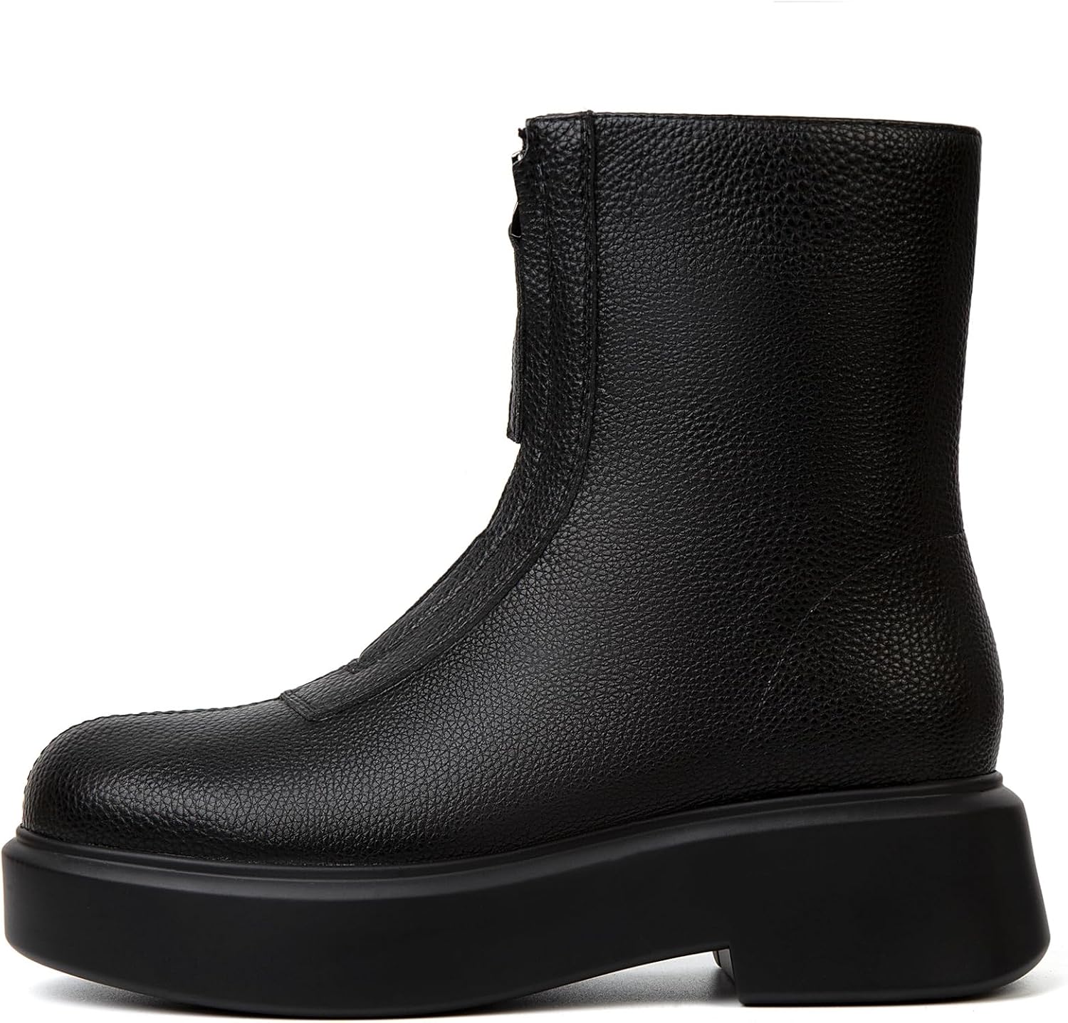 Women's Platform Ankle Boots Chunky Chelsea Short Fall Booties Front Zipper Combat Leather Boot - Image 6