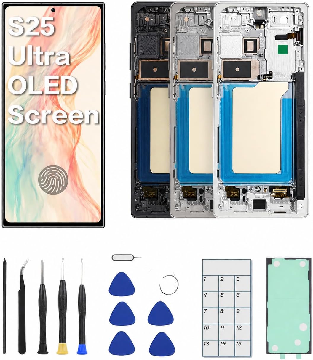 for Galaxy S25 Ultra OLED Screen Replacement with Frame and Tools | OLED Display、US Version、Fingerprint Sensor、Full Tool Kit、Installation Guide