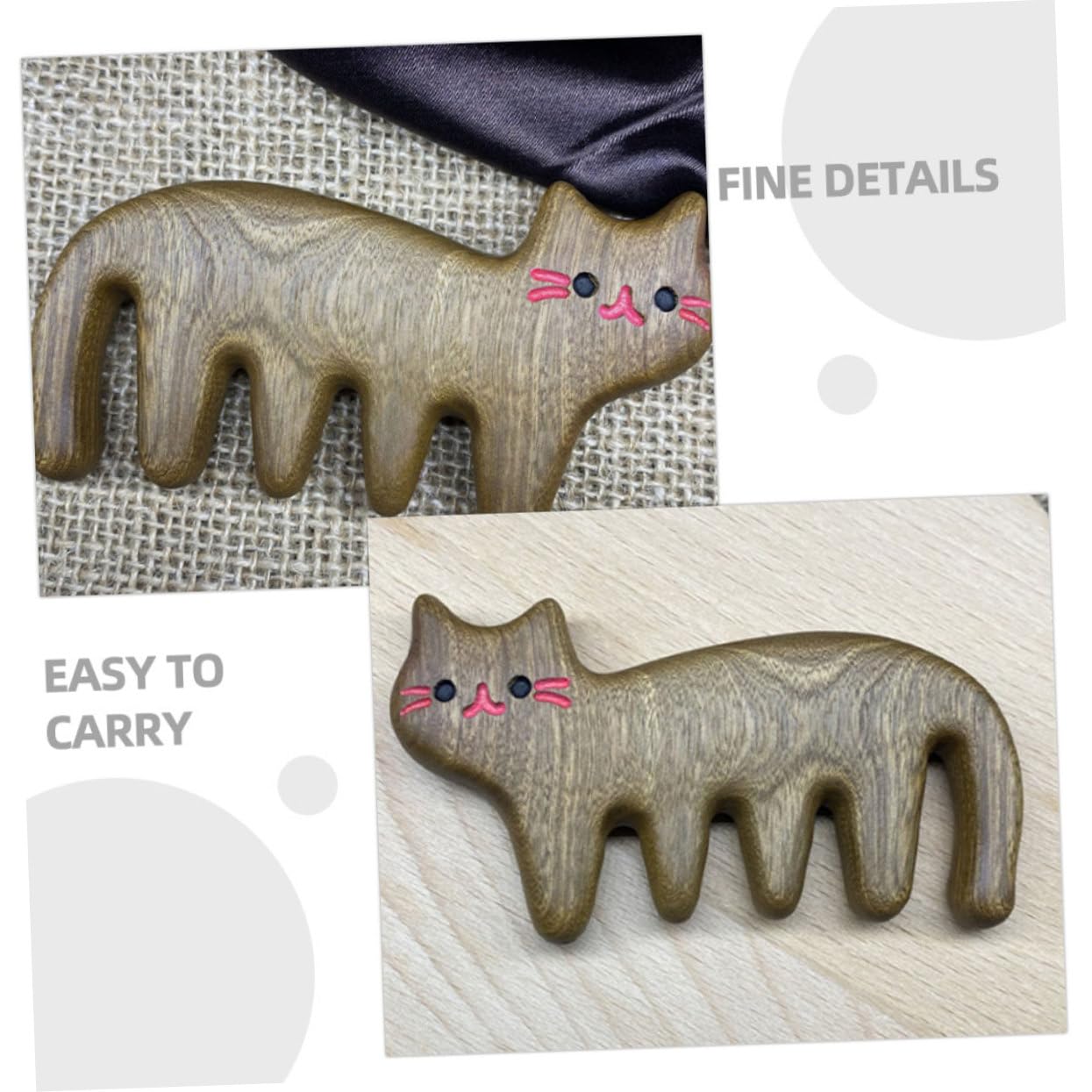 FRCOLOR 4pièces Peigne Bois Pour Massage Du Chevelu Peigne à Large Dents Sans Électricité Statique Design Chat Outil Relaxant Pour Cheveux Et Chevelu