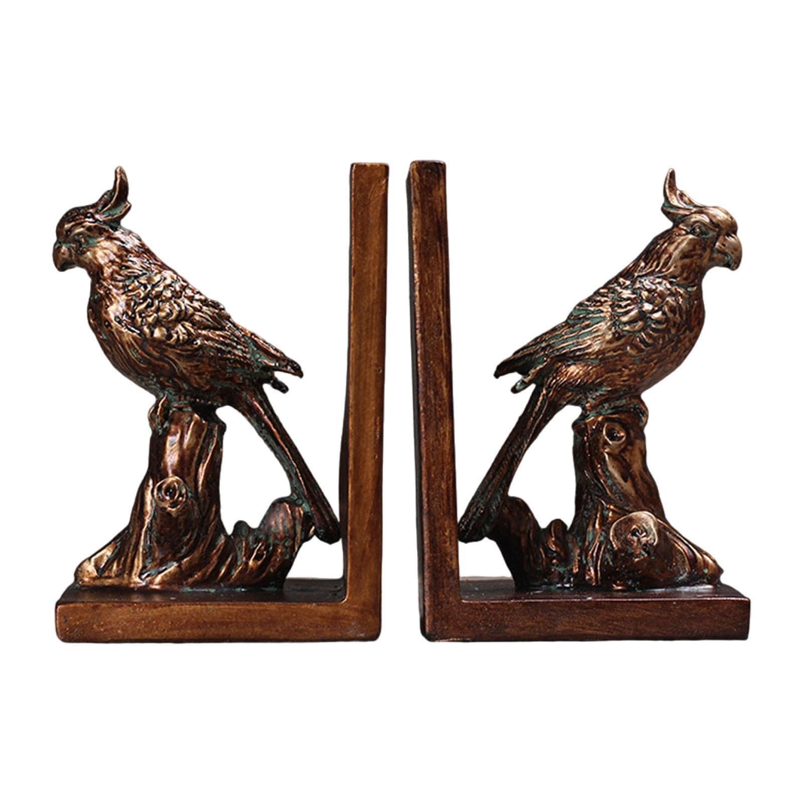 2 Pieces Parrot Bookends Resin Book Stoppers for Bedroom Living Room Reading