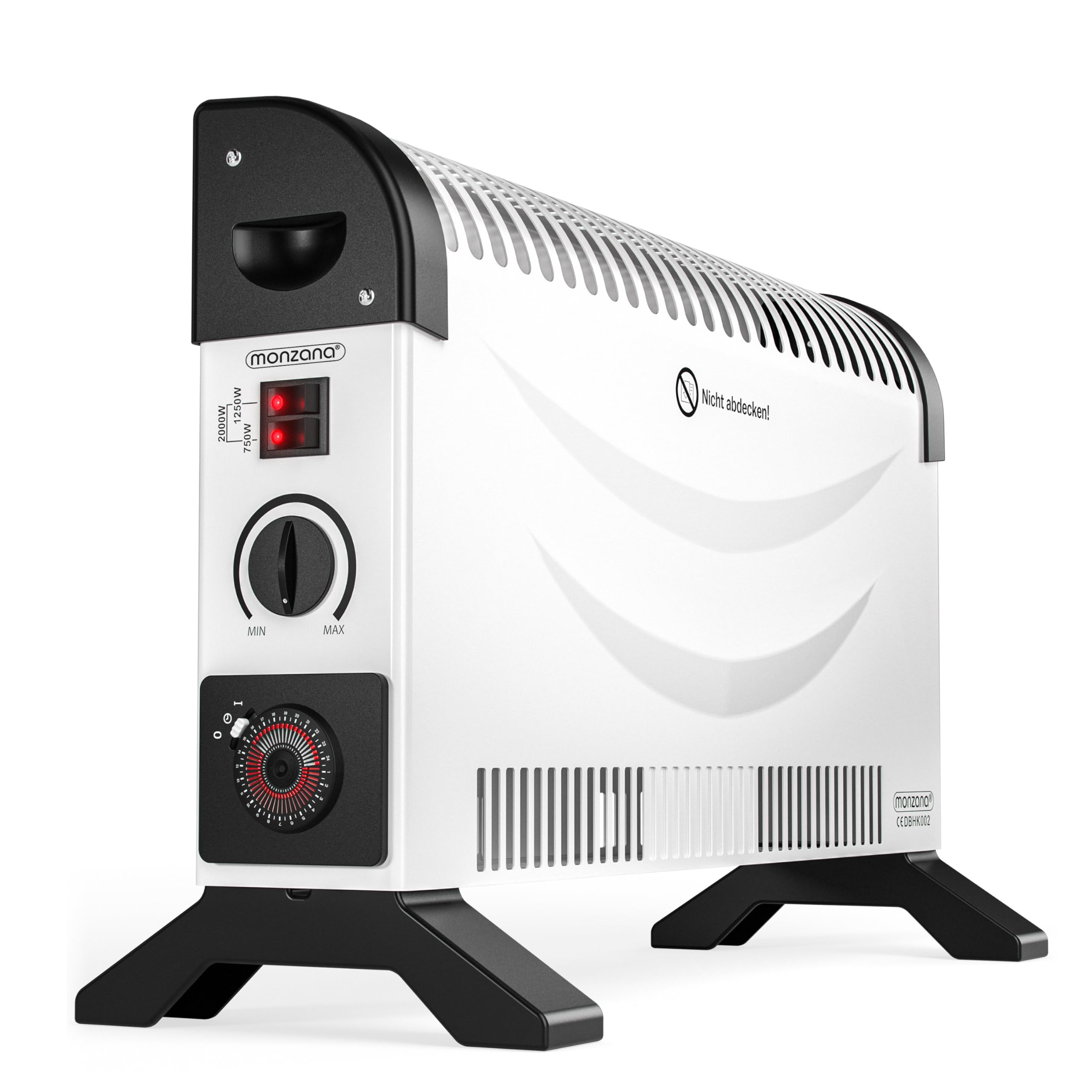 MONZANA Convector Eléctrico 2000W Temporizador de 24H | 3 Niveles Potencia, Aire Caliente, Radiador, Calefactor, Estufa, Calefaccion Silenciosa, Termostato, Portátil, 48,5x20x33cm