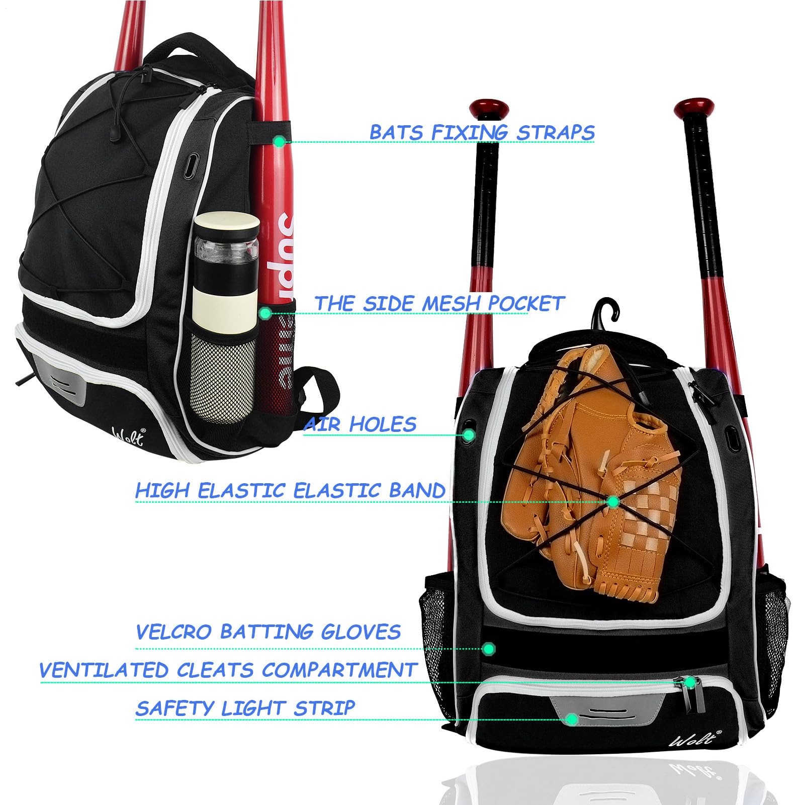 Zaino Da Baseball - Borsa Da Softball, Borse Per Mazze Da Baseball | Zaino Da Baseball Per Ragazzi Impermeabile E Resistente Agli Strappi, Borsa Per Attrezzatura Per Mazza, Porta Guanti, Caschi, Scomp