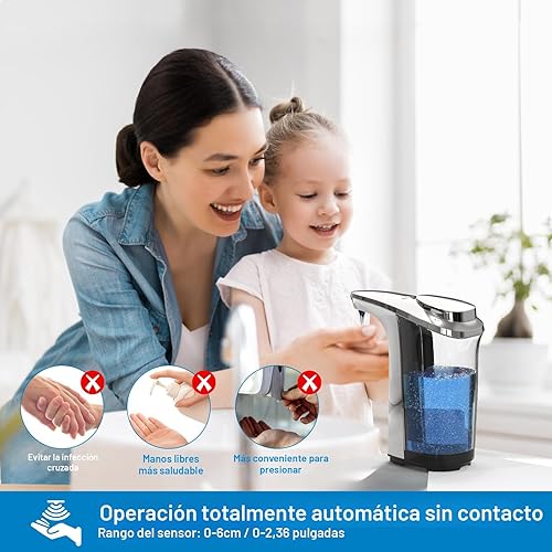 Miniatura 2 de Dispensador automático de jabón, dispensador de jabón para platos sin contacto de 17 oz/500ml con sensor infrarrojo, 5 niveles de jabón ajustables