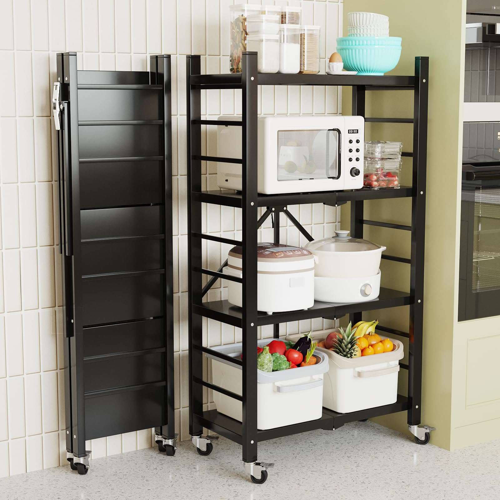 Amazon.co.jp: 折り畳みラック 折りたたみ棚 4 段折りたたみ式