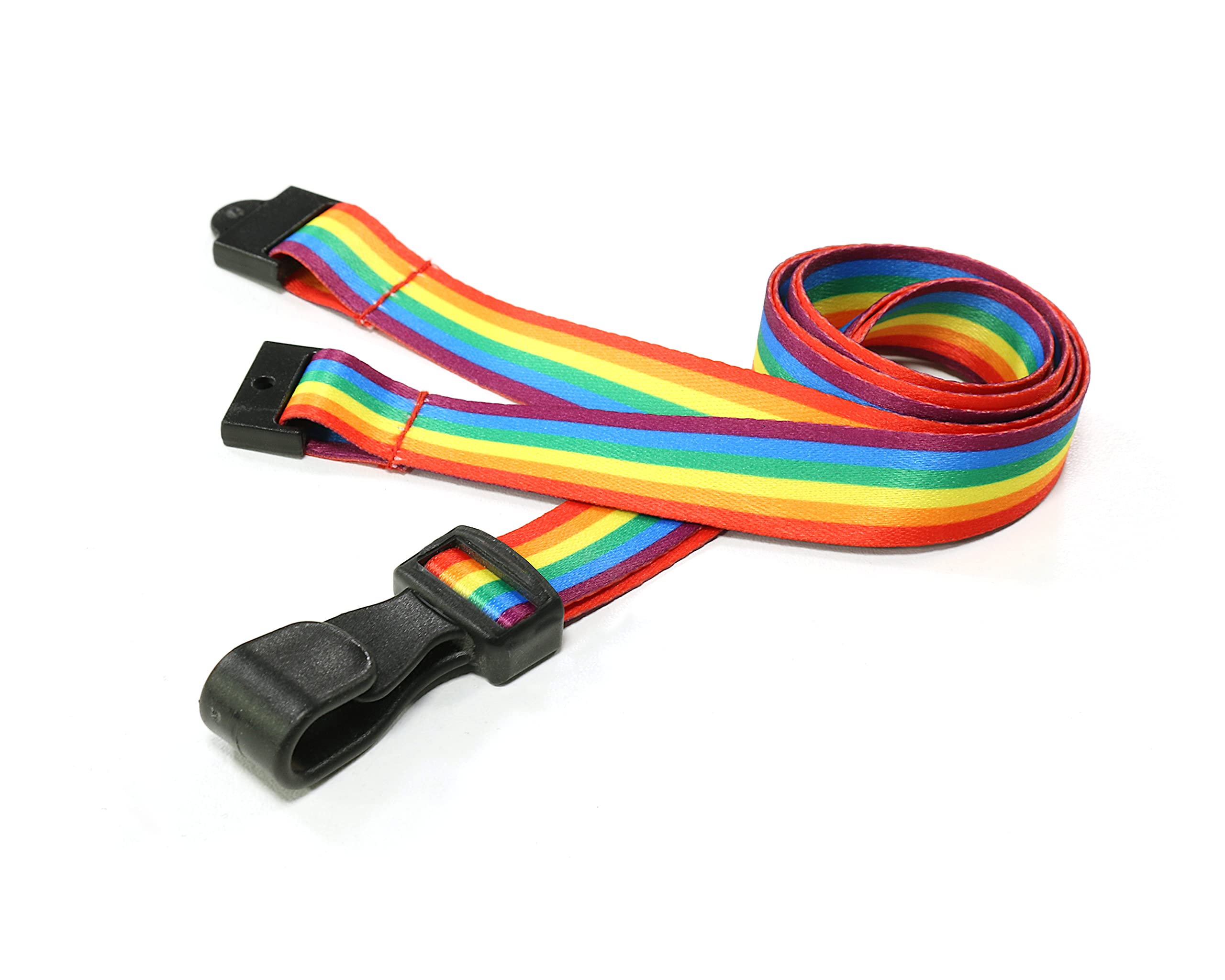 EasyBadge Rainbow Lanyards with Safety Breakaway and Plastic J Clips - Pack of 100