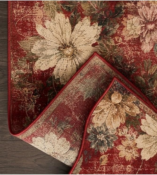 Doğal İplik Şönil Dokuma Pamuk Taban Halı Koridor Halısı Kilim – Antre, Salon Ofis Genç Odası, Kırmızı, 120 x 200 NAKKAŞ-11