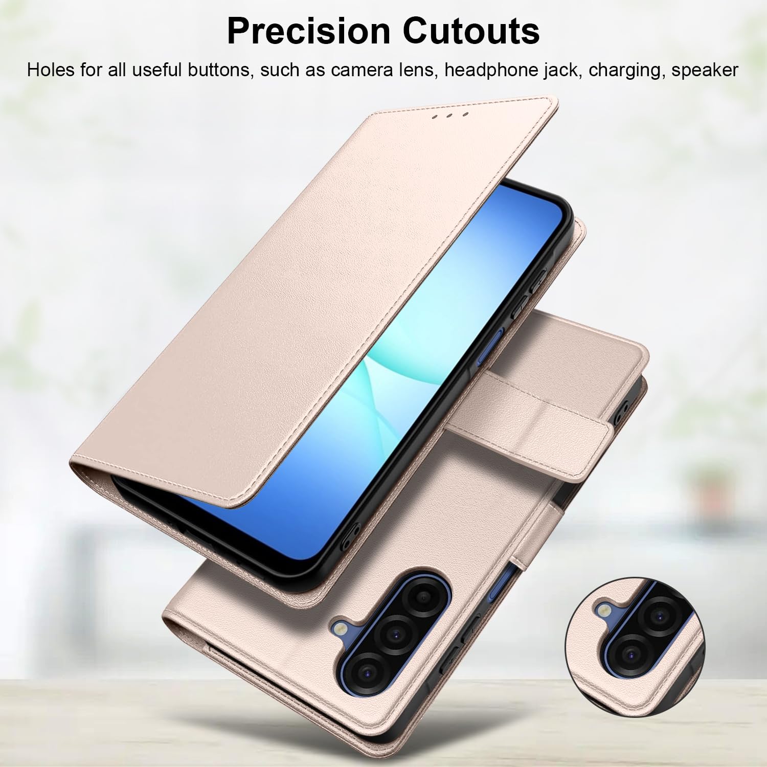 Ysjisy Cover Compatibile con Samsung Galaxy A17 4G/ 5G, con 1 Pezzo Vetro Temperato Pellicola Protettiva e 1 Pezzo Strumento di Installazione Semplice, Premium Pelle PU Libro Flip Custodia - Oro Rosa