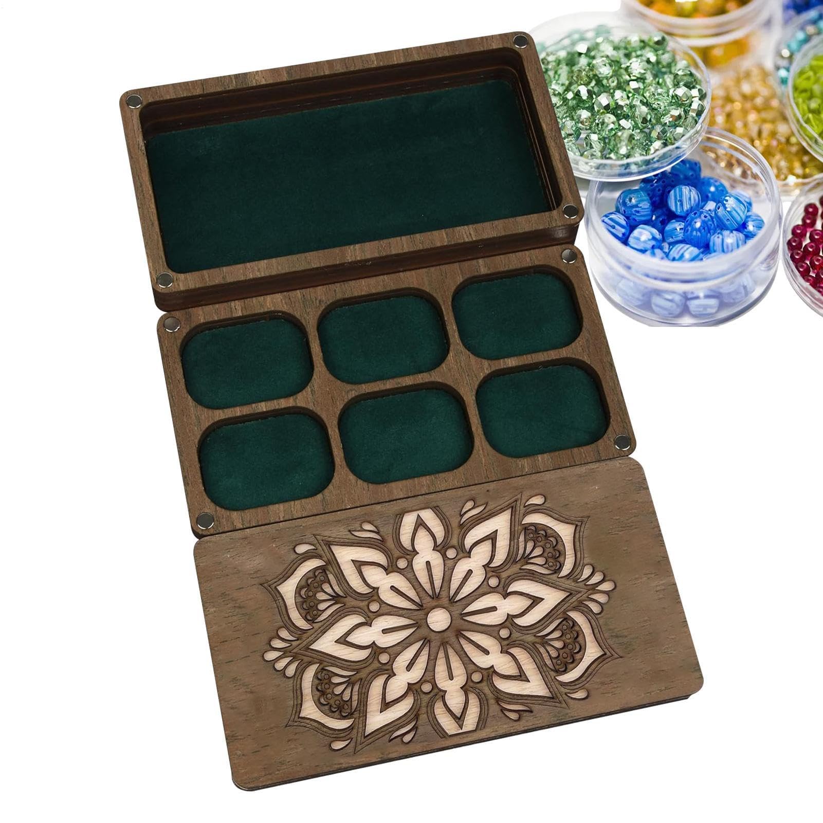 Organizer per perline per la creazione di gioielli, vassoio in legno con coperchio, porta aghi magnetico integrato, design compatto portatile per riporre oggetti artistici e artigianali