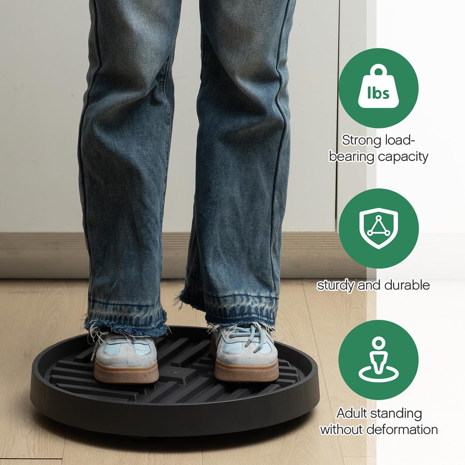 BBTO 16 Inch Bucket Dolly with Wheels (2 Pack), Rolling Bucket Caddy with 5 Swivel Casters, Grooved Spill-Catch Tray, Reinforced Base for 5-Gallon Buckets, Car Wash & Janitorial Cleaning, Black