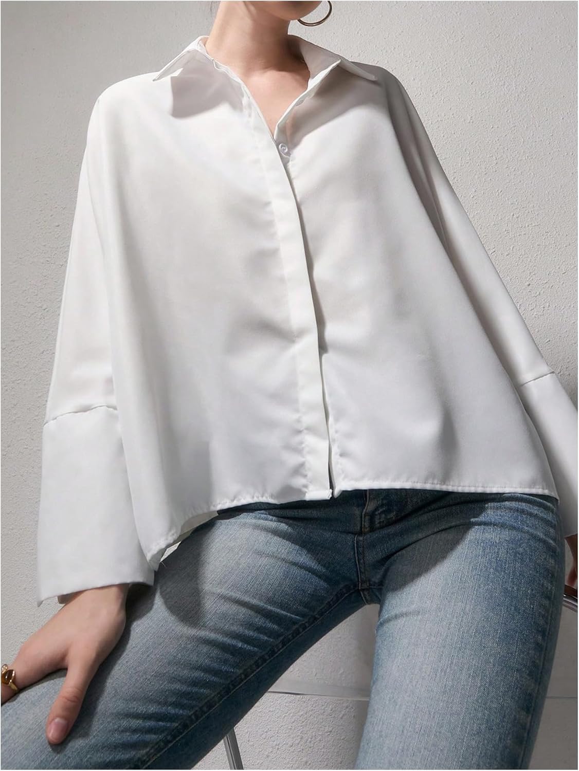 GORGLITTER Women's Button Down Shirts Bell Long Sleeve Top Oversized Collar Work Casual Dressy Dress Blouses Tops - Image 5