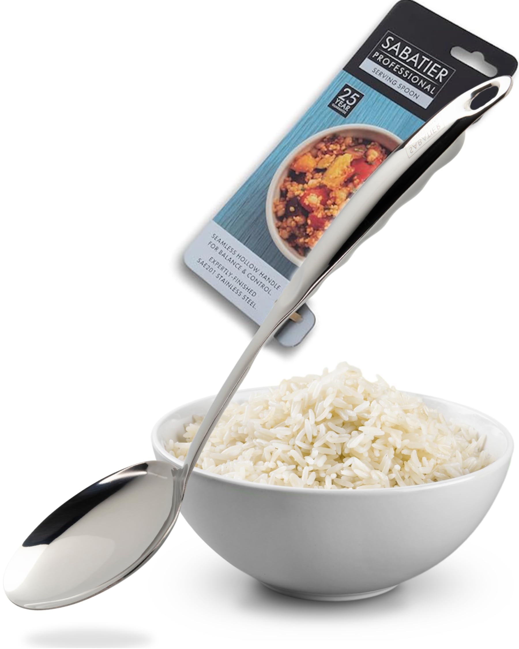 Sabatier Professional Large Metal Serving Spoon, Mirror Polished Stainless Steel Cooking Spoon Presenting Mash