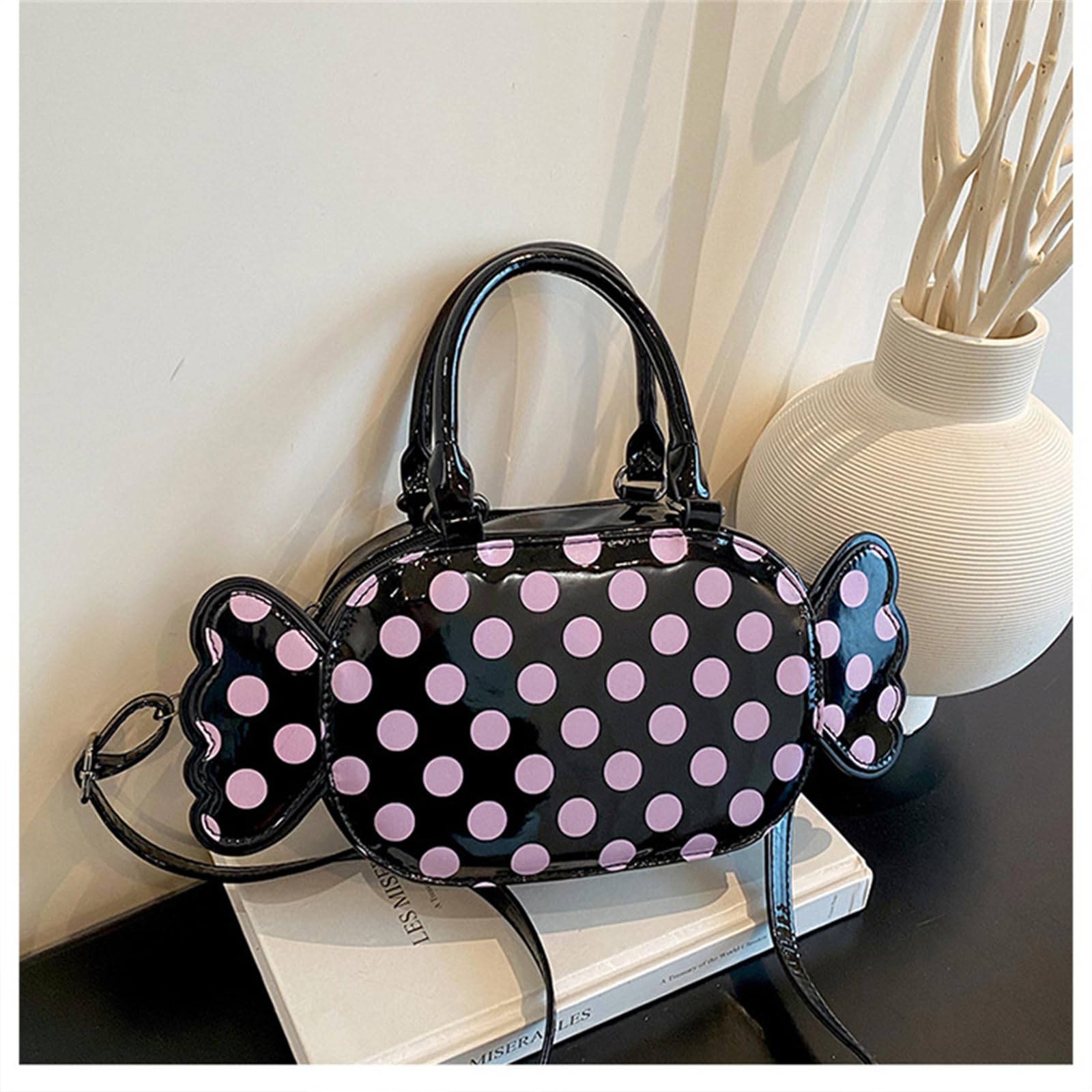 Borsa Elegante A Tracolla da Donna Pois Mano E di Grande capacità-Bianco