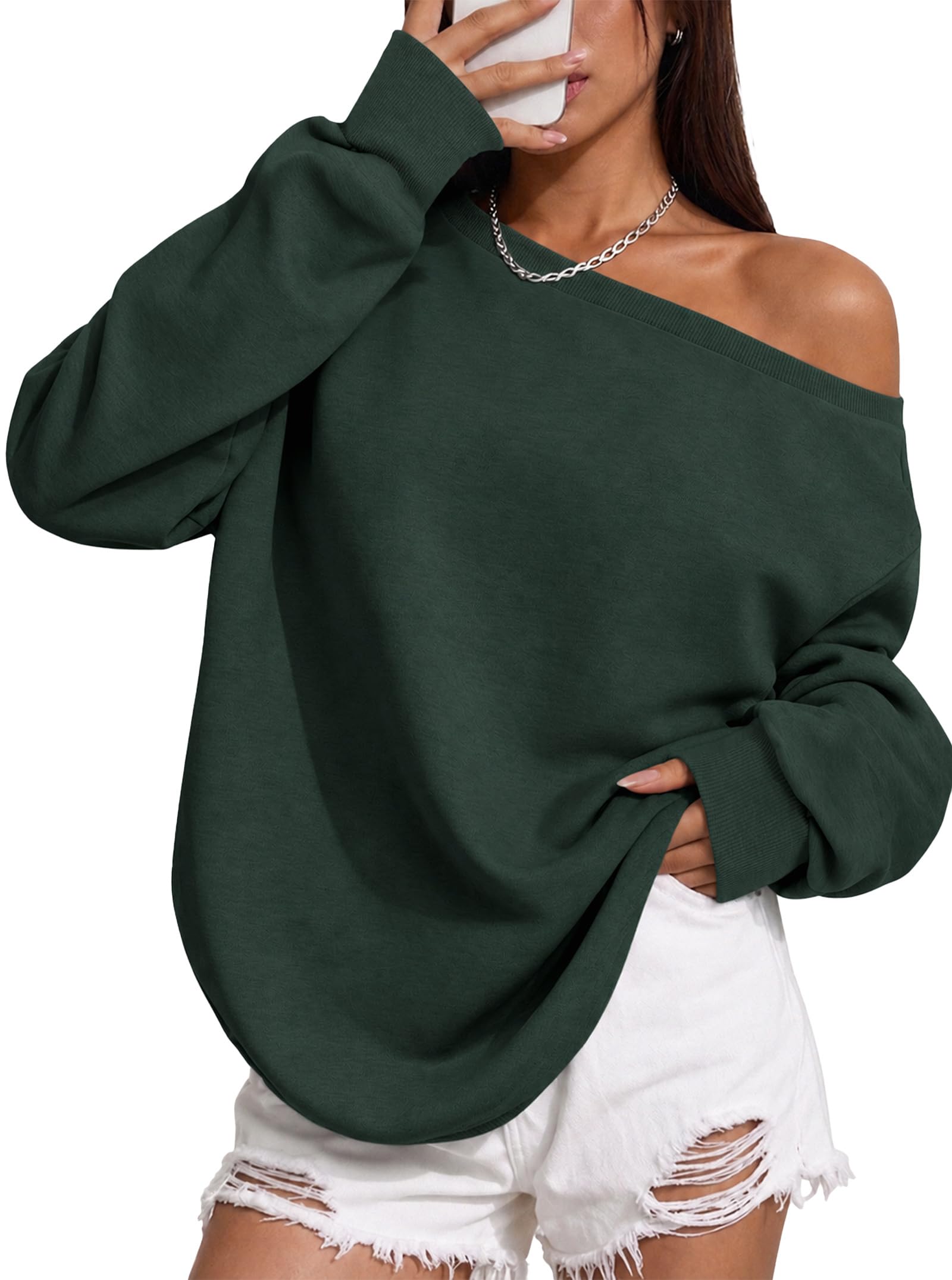 Remidoo Women's Off The Shoulder Sweatshirt Oversized Long Sleeve Top