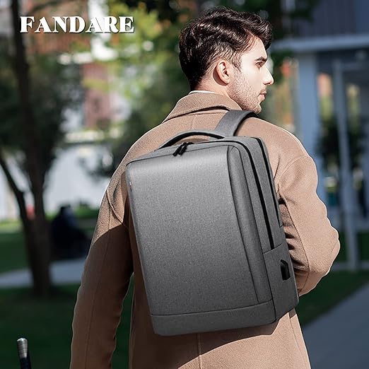FANDARE Computerrugzak, zakelijke rugzak, heren, draagbaar, 15,6 inch, waterdicht, met USB-oplaadaansluiting, zakelijke reisrugzak, schooltas, Zwart A, L, balpen