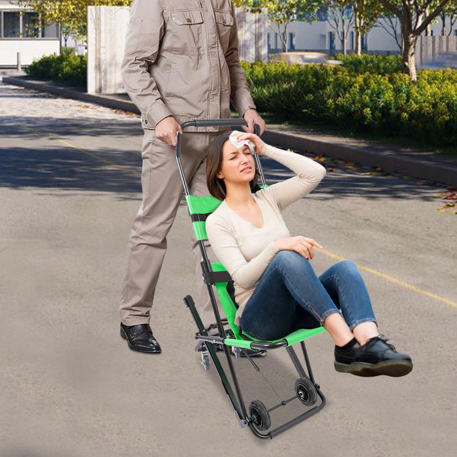 MINRS Silla de escalera plegable para personas mayores, silla de evacuación con cinturones de seguridad, para adultos, silla de ruedas para adultos, transporte manual, silla de transporte médico