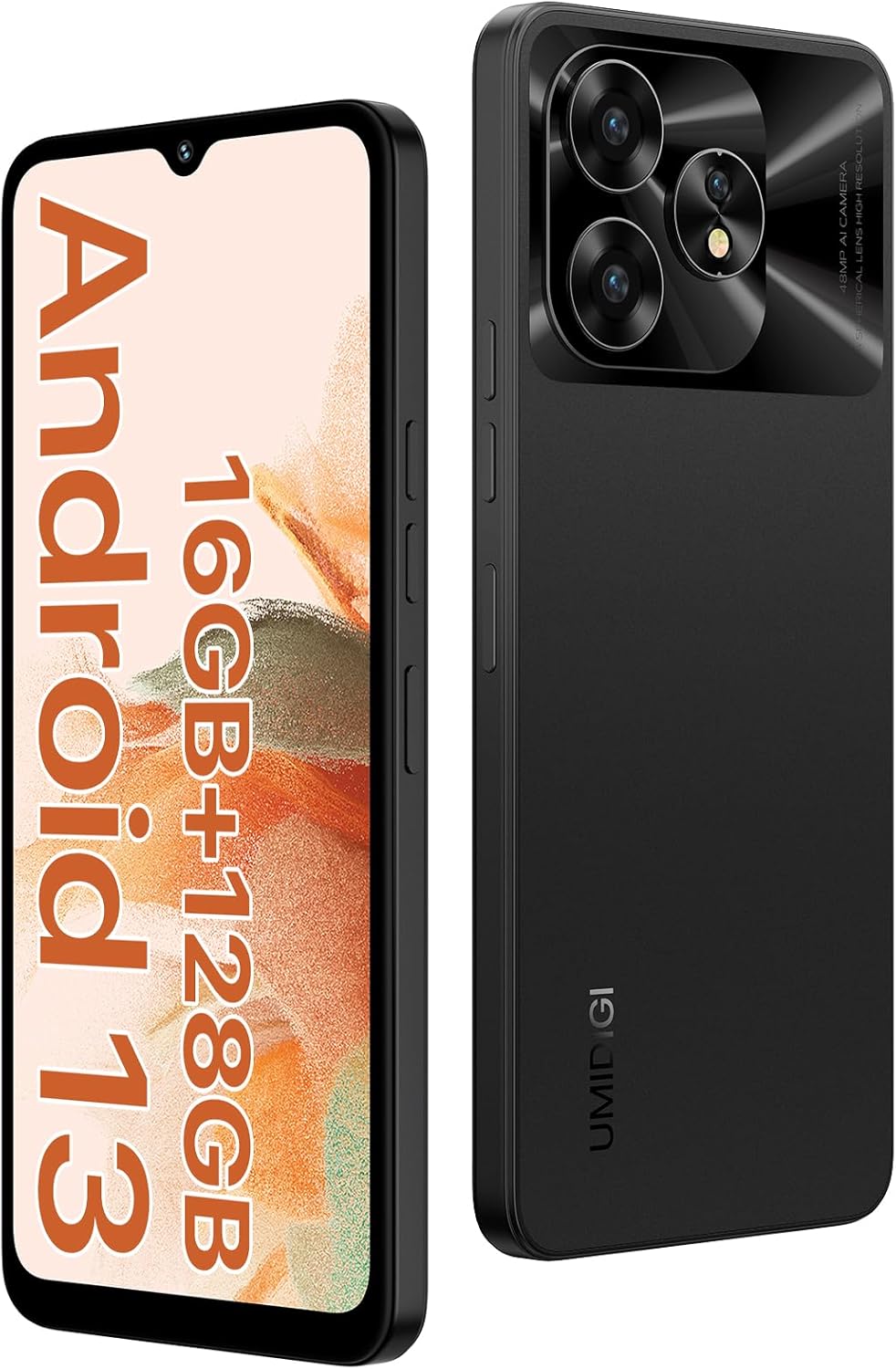 UMIDIGI A15C (16+128GB) Android 13 NFC Unlocked Cell Phone|48MP Camera|5000mAh Battery-Graphite Black