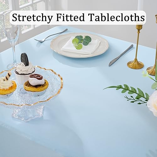 Miniatura 9 de Paquete de 2 manteles de elastano negro para mesas rectangulares de 4 pies, sin arrugas, manteles elásticos de 4 pies con falda para fiestas, bodas,