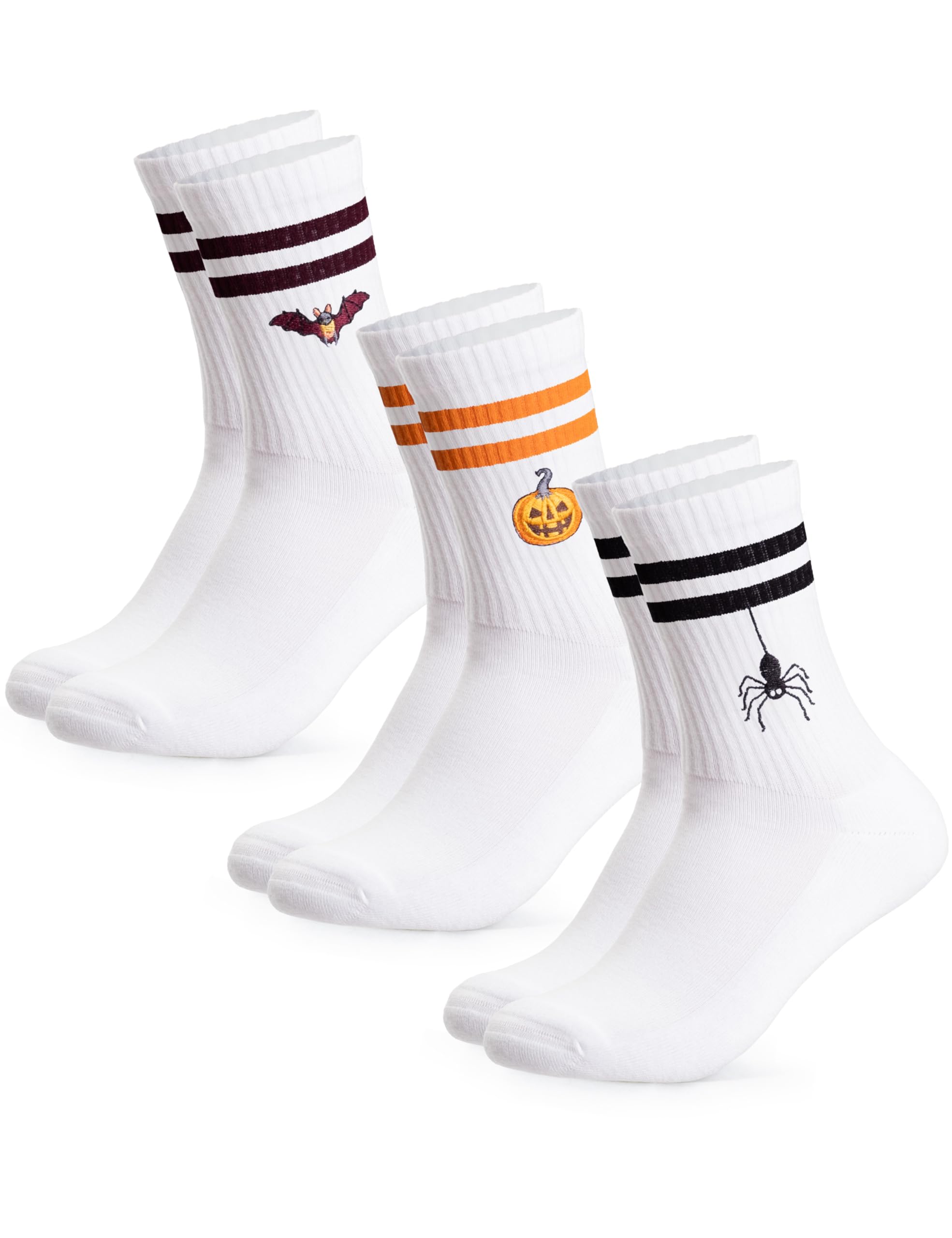 Occulto Damen & Herren Halloween Motiv Tennissocken mit Streifen 3er Pack (Modell: Casper)