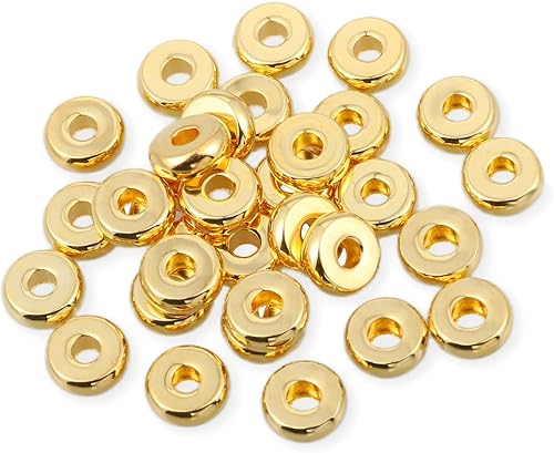 30 cuentas de latón chapadas en oro de 18 quilates, cuentas espaciadoras de 0.236 pulgadas para hacer joyas, cuentas Heishi, espaciadores metálicos