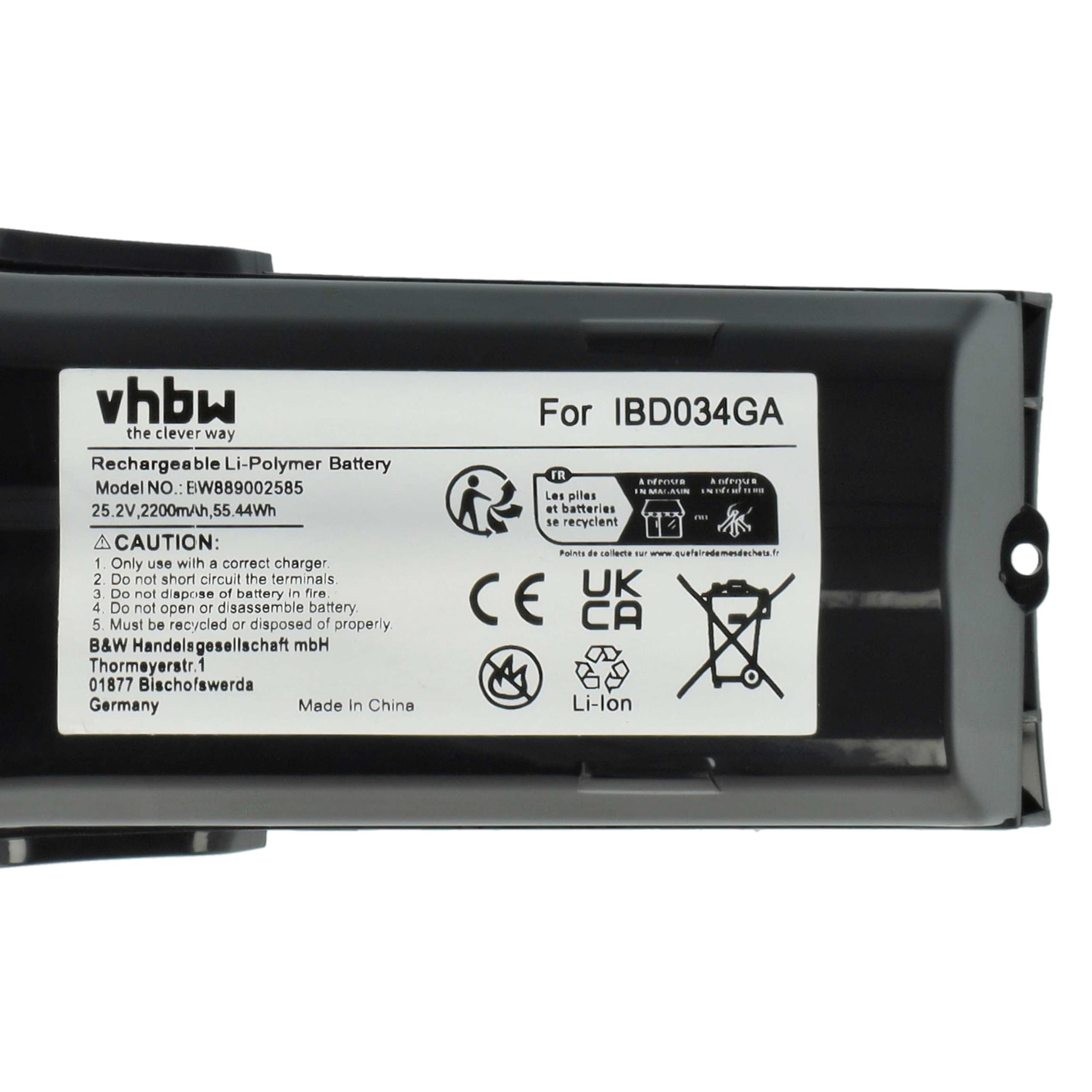 vhbw 1 x akumulator kompatybilny z Philips SpeedPro Max XC7042/01, FC6908, FC6828, FC6904, FC6904/01 czarny odkurzacz (2200 mAh, 25,2 V, Li-ion)