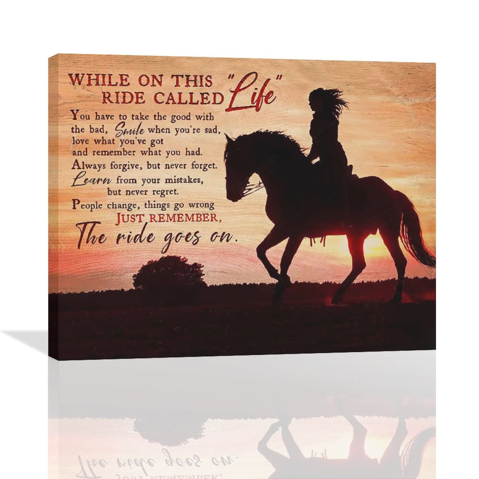 Rustic Horse Canvas Wall Decor Horse Inspirational Quotes Wall Art for Women Girl Ride Horse Picture Framed Print Painting Modern Home Artwork Horse Gifts Decor for Girl Bedroom Bathroom 20"x16"