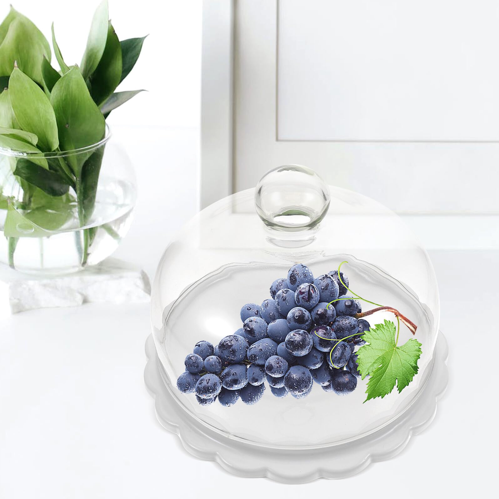 Kuchenständer Glas Und Keramik Mit Deckel Dessertplatte Rund 23,5cm Gewölbte Tortenhaube Für Hochzeit Party Und Tischdekoration