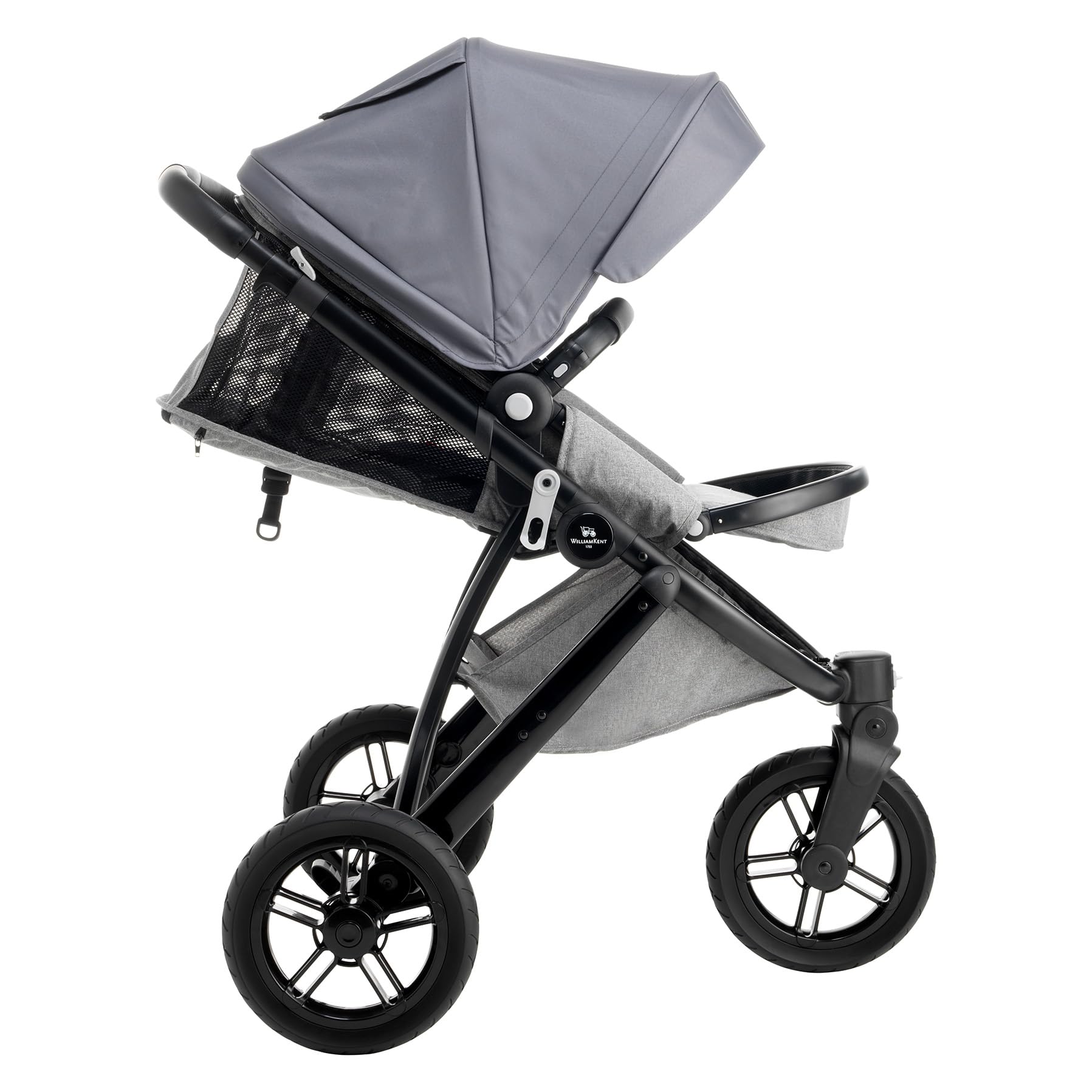 WILLIAM KENT 1733 Poussette 3 roues Phénix | Dès 6 mois et jusqu'à 15kg | Poussette bébé compacte et légère tout-terrain | Siège inclinable position allongé | Capote XL | Grand panier | Grey
