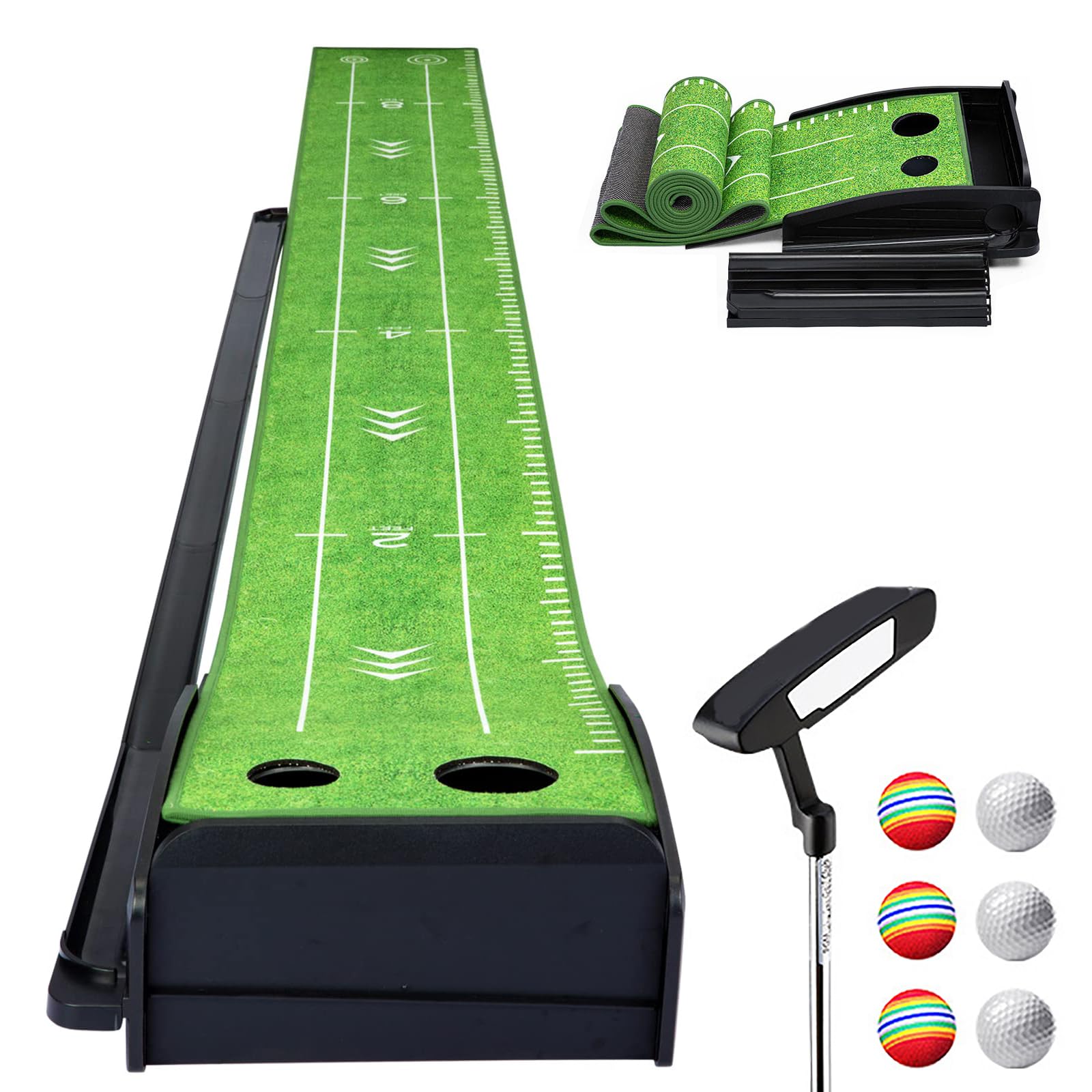 Putting Green de Golf para Interiores, tapete para Putt de Golf para Interiores con Retorno automático de Pelota, Juego de Mini Golf, Ayuda para Entrenamiento de Golf, para el hogar, Oficina