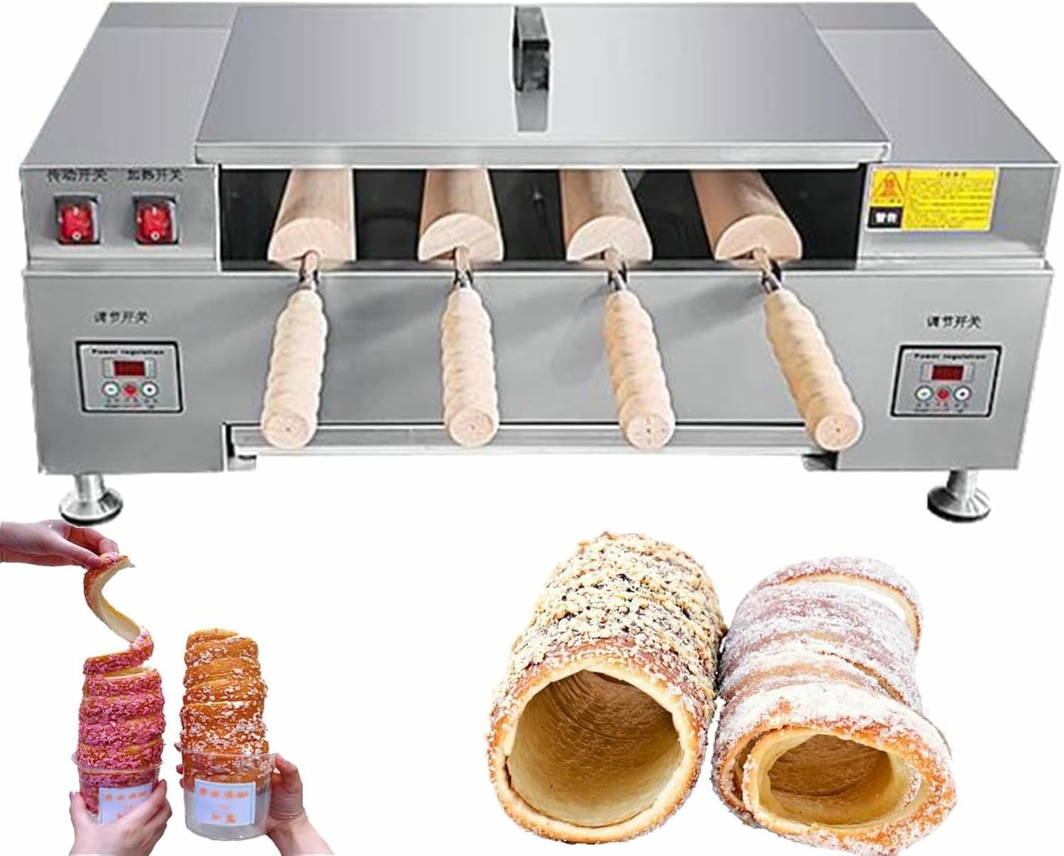 Commercial Electric Chimney Cake Oven with Digital Display, 3000W High Power for Toast, Ice Cream Cone, and Waffle Making, Perfect for Bakeries and Cafes