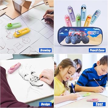 12 Pcs Sliding Retractable Pencil Erasers Push Pull Rubbers Erasers for Kids Soft Cute Rubbers for Students Drawing,Writing,Office,School Reward Gifts,Cute Party Bag Fillers