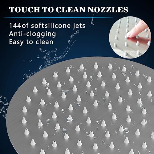 Miniatura 42 de Voolan Cabezal de ducha de lluvia, cabezal de ducha grande de alto flujo hecho de acero inoxidable de metal, cubierta de cuerpo de cascada, soporte